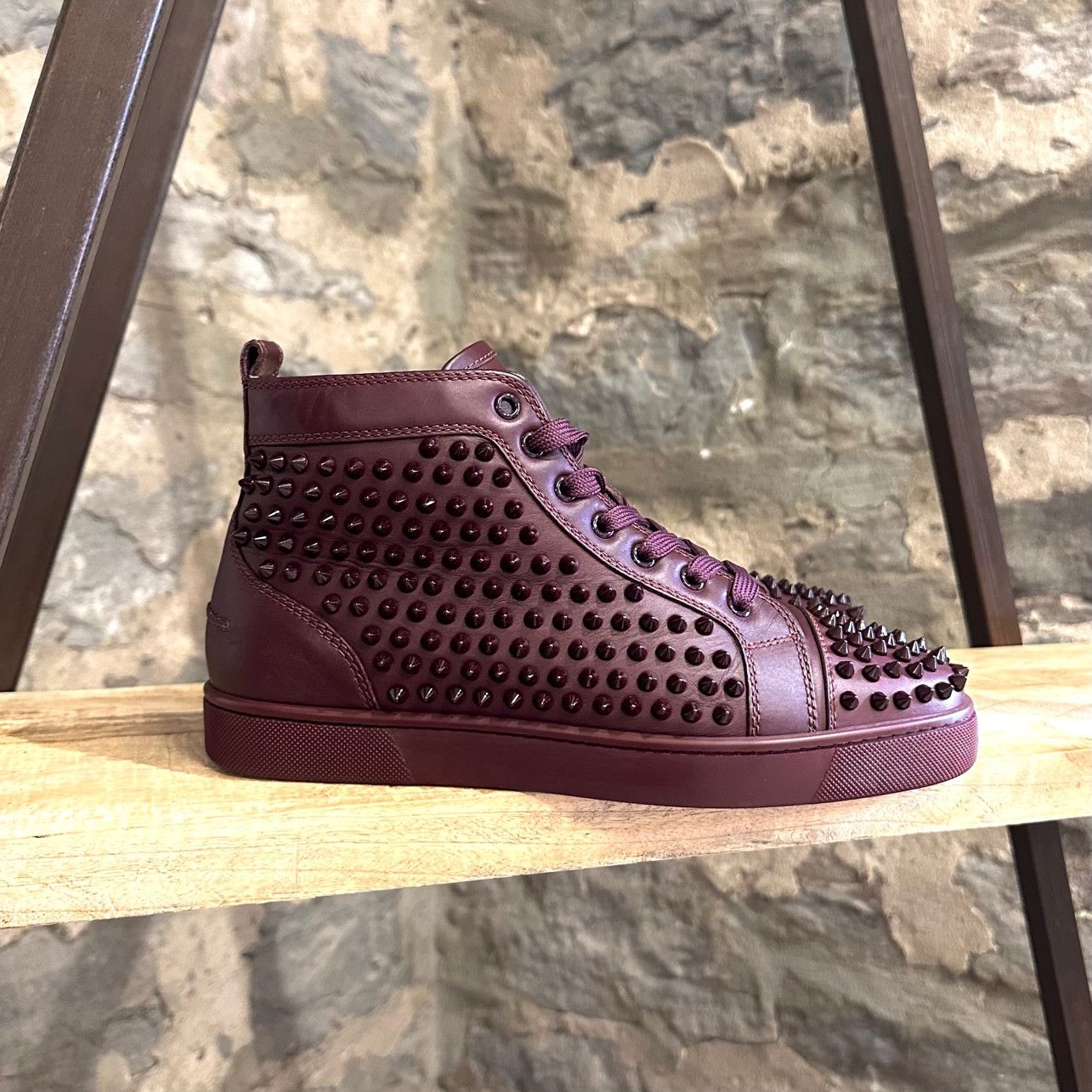 Christian Louboutin Christian Louboutin Burgundy Leather Louis Spikes Sneakers Size US 8 / EU 41 - 1 Thumbnail
