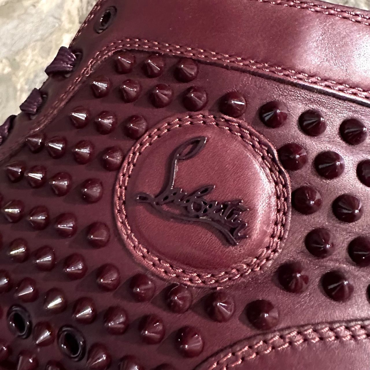Christian Louboutin Christian Louboutin Burgundy Leather Louis Spikes Sneakers Size US 8 / EU 41 - 8 Thumbnail