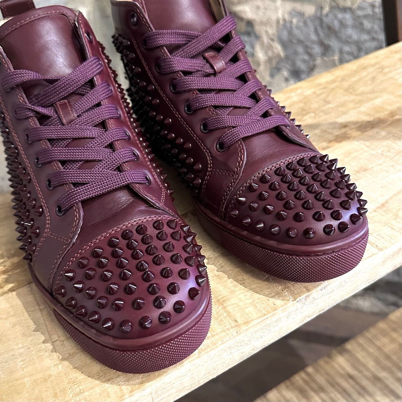 Christian Louboutin Christian Louboutin Burgundy Leather Louis Spikes Sneakers Size US 8 / EU 41 - 4 Thumbnail