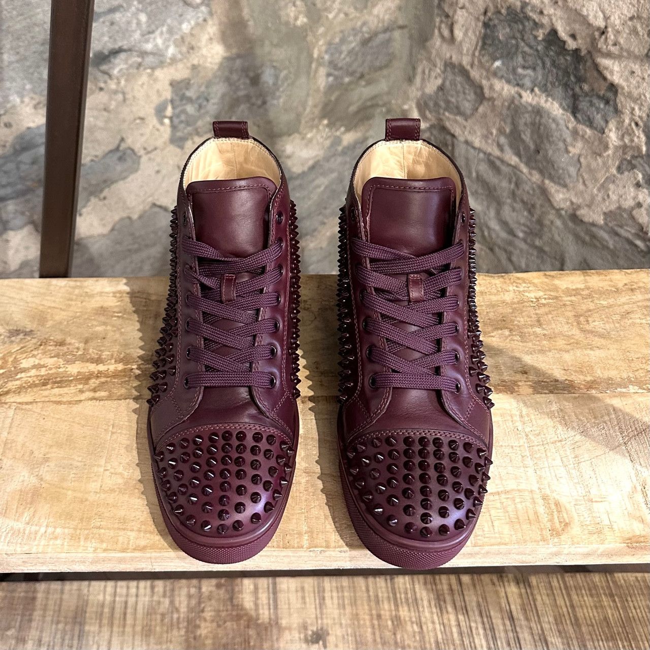 Christian Louboutin Christian Louboutin Burgundy Leather Louis Spikes Sneakers Size US 8 / EU 41 - 2 Thumbnail