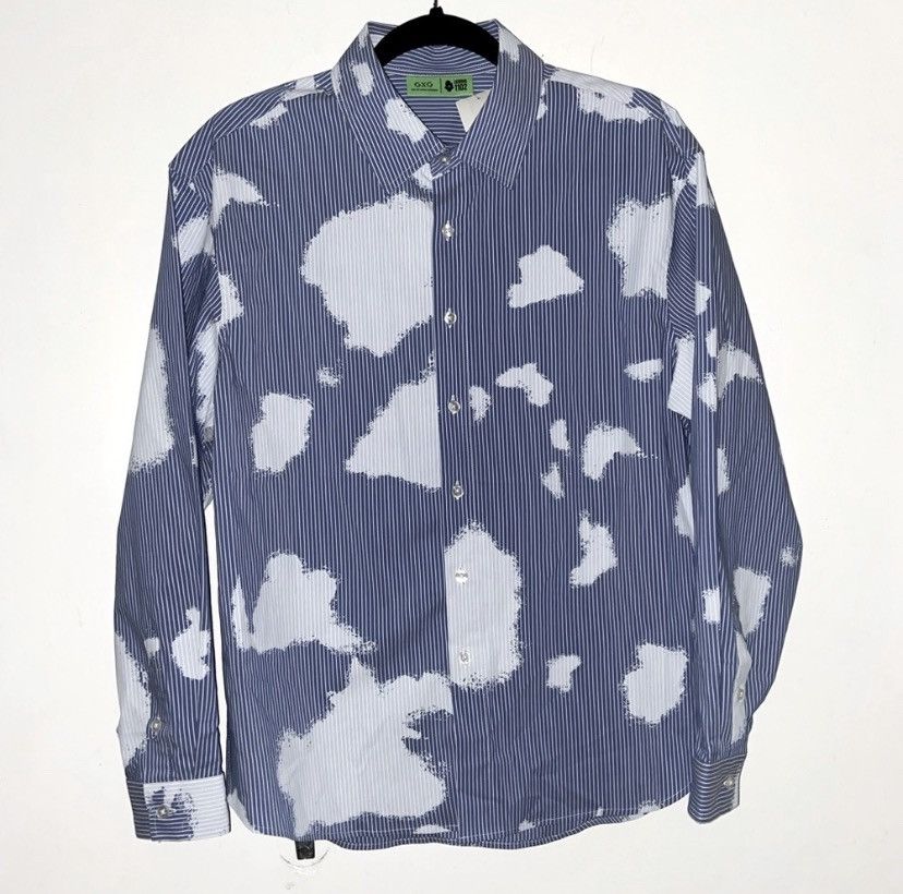 GXG Lao Wang 1102 button up graphic/tie dye blue stripes S