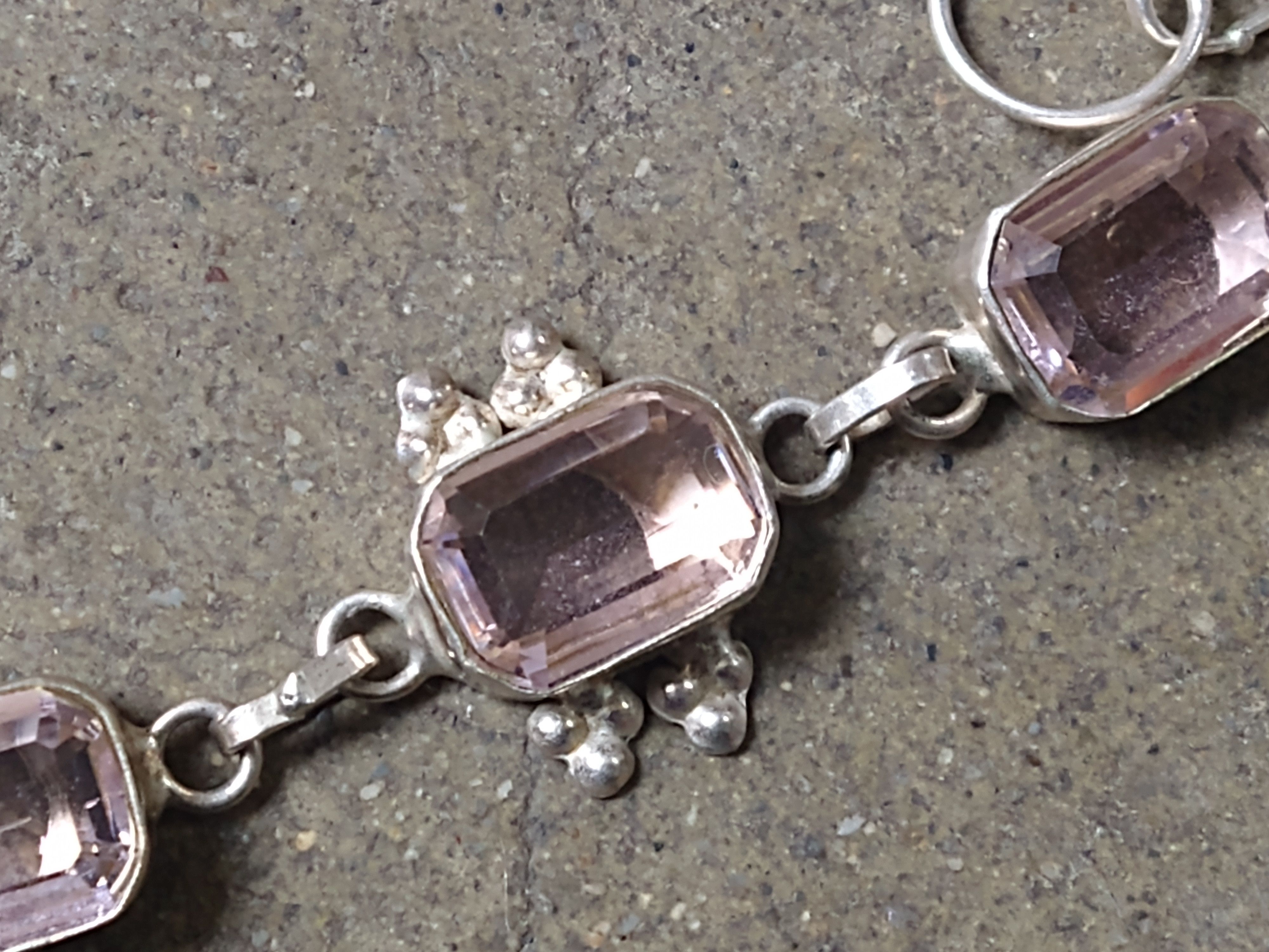Jewelry Sterling Silver Bracelet Pink Glass Tennis Chain 8" Size ONE SIZE - 6 Thumbnail