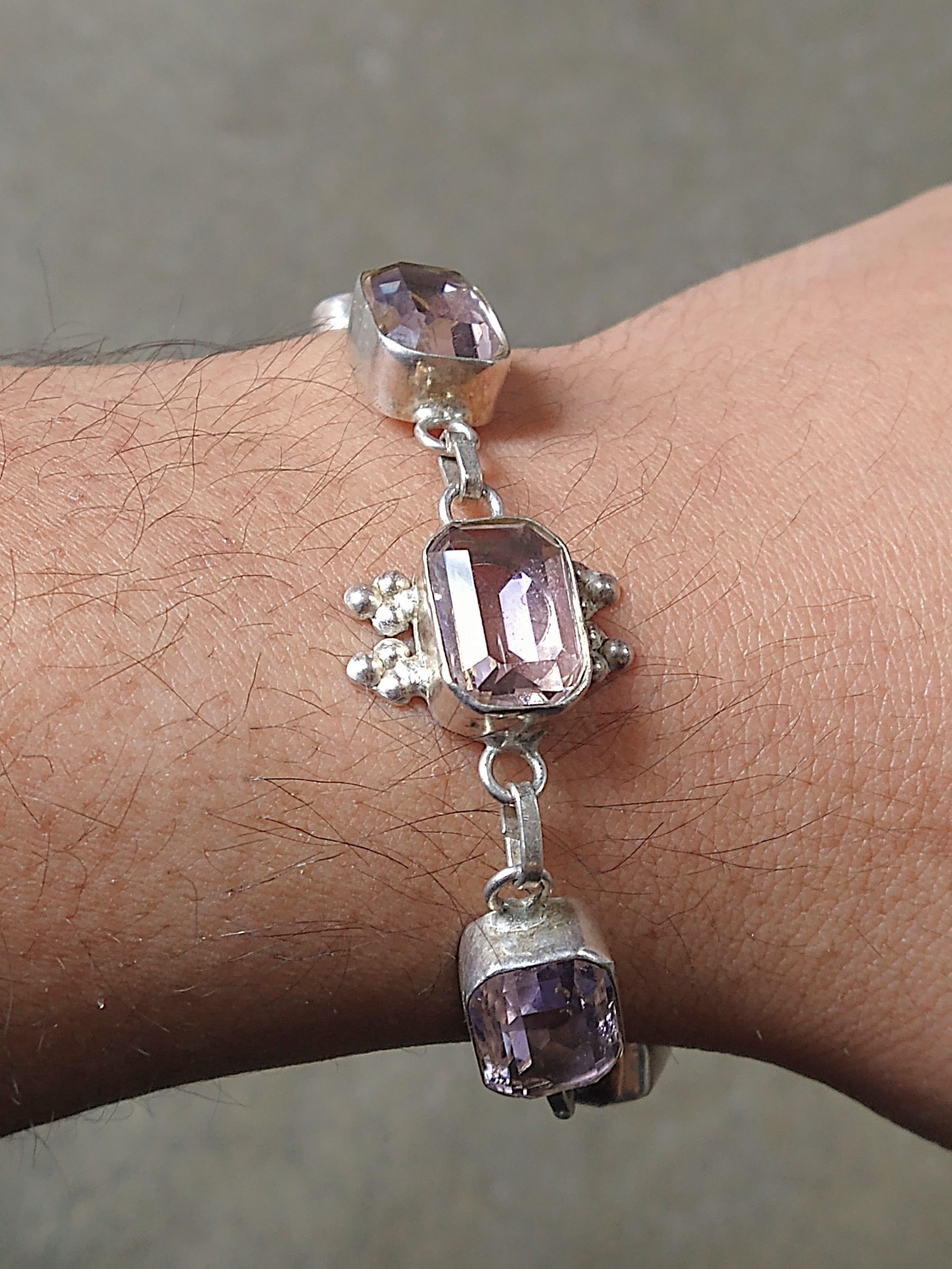 Jewelry Sterling Silver Bracelet Pink Glass Tennis Chain 8" Size ONE SIZE - 15 Thumbnail