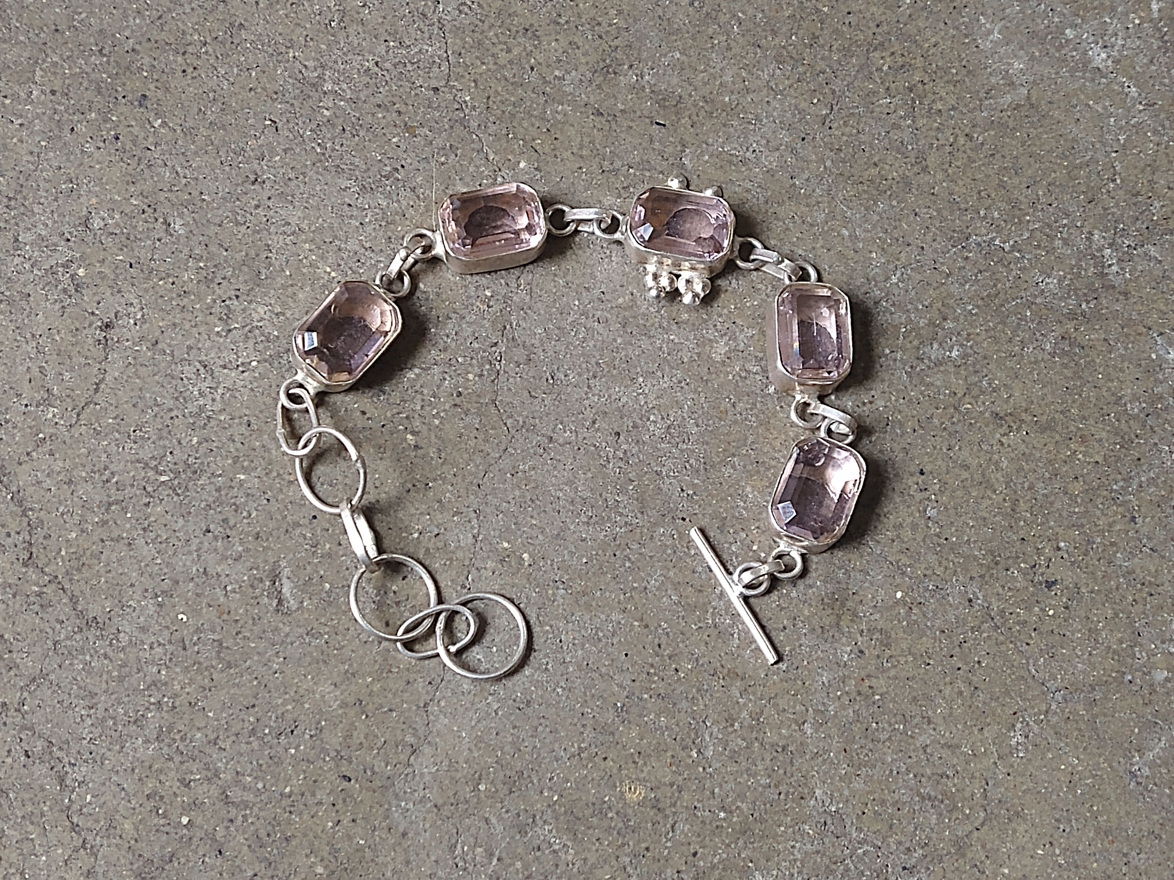 Jewelry Sterling Silver Bracelet Pink Glass Tennis Chain 8" Size ONE SIZE - 1 Thumbnail