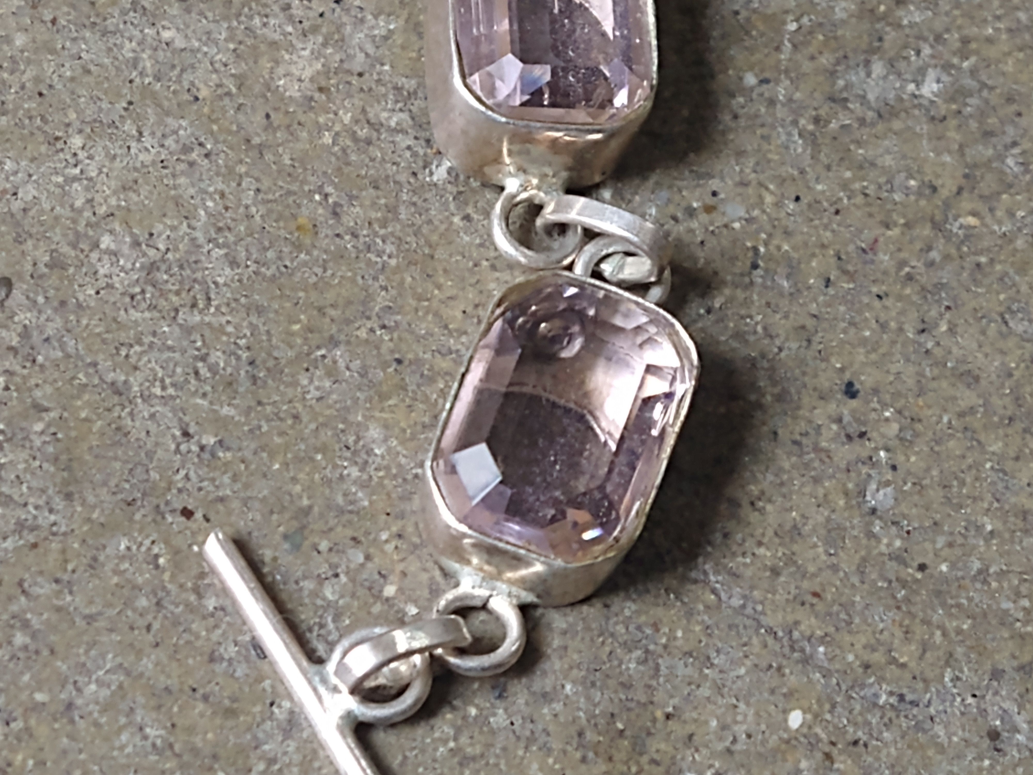 Jewelry Sterling Silver Bracelet Pink Glass Tennis Chain 8" Size ONE SIZE - 2 Thumbnail