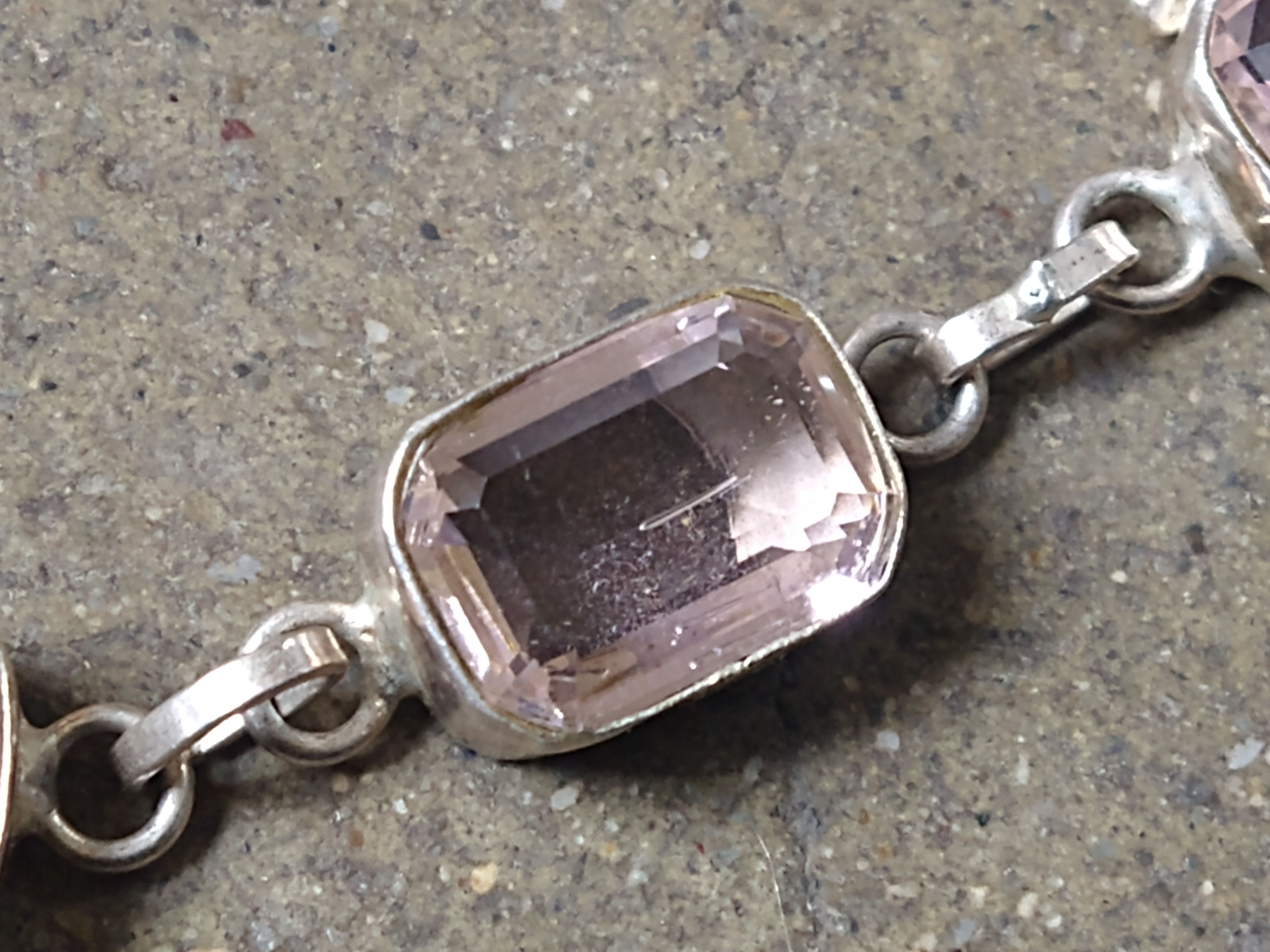Jewelry Sterling Silver Bracelet Pink Glass Tennis Chain 8" Size ONE SIZE - 7 Thumbnail