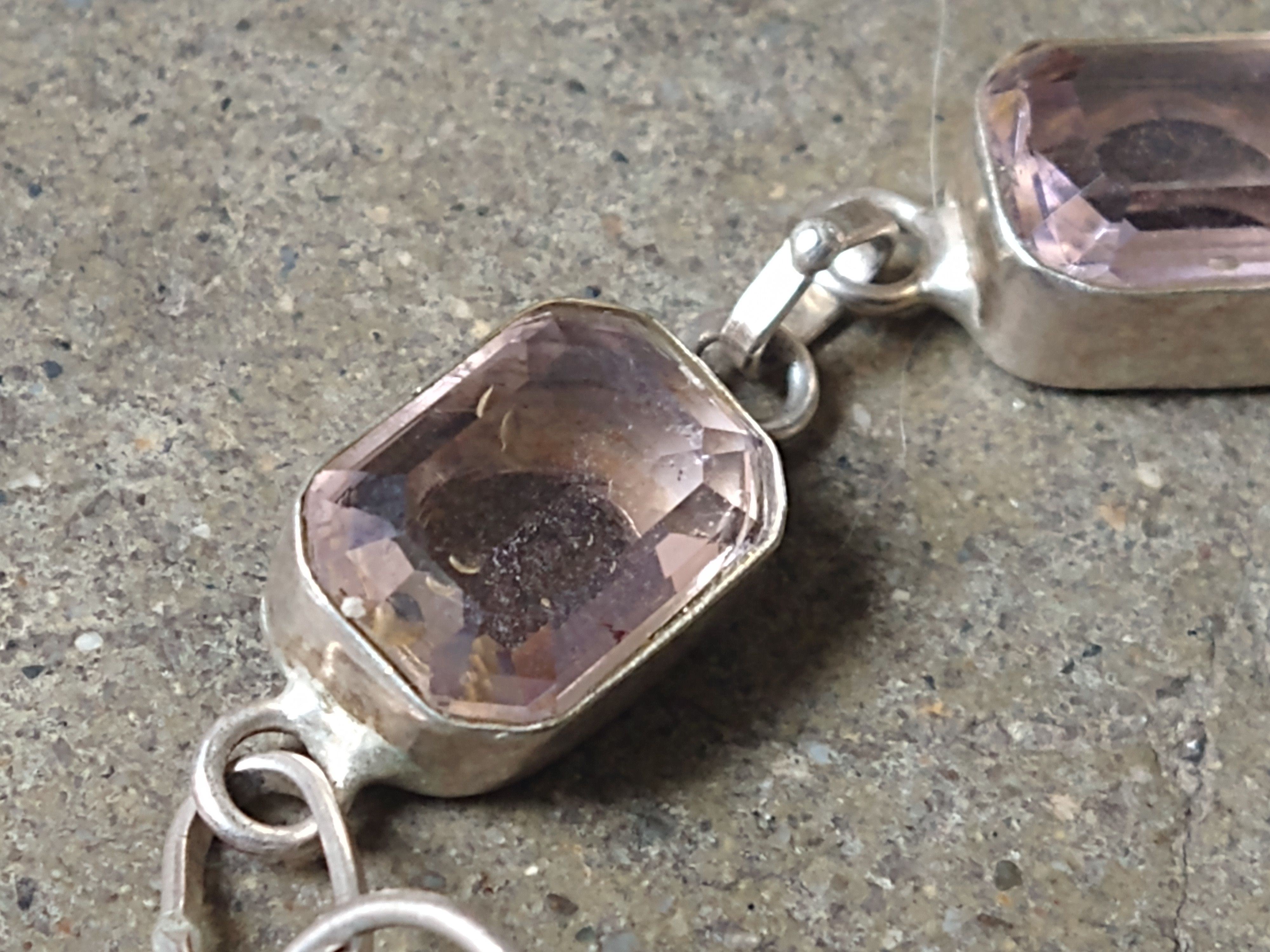 Jewelry Sterling Silver Bracelet Pink Glass Tennis Chain 8" Size ONE SIZE - 3 Thumbnail