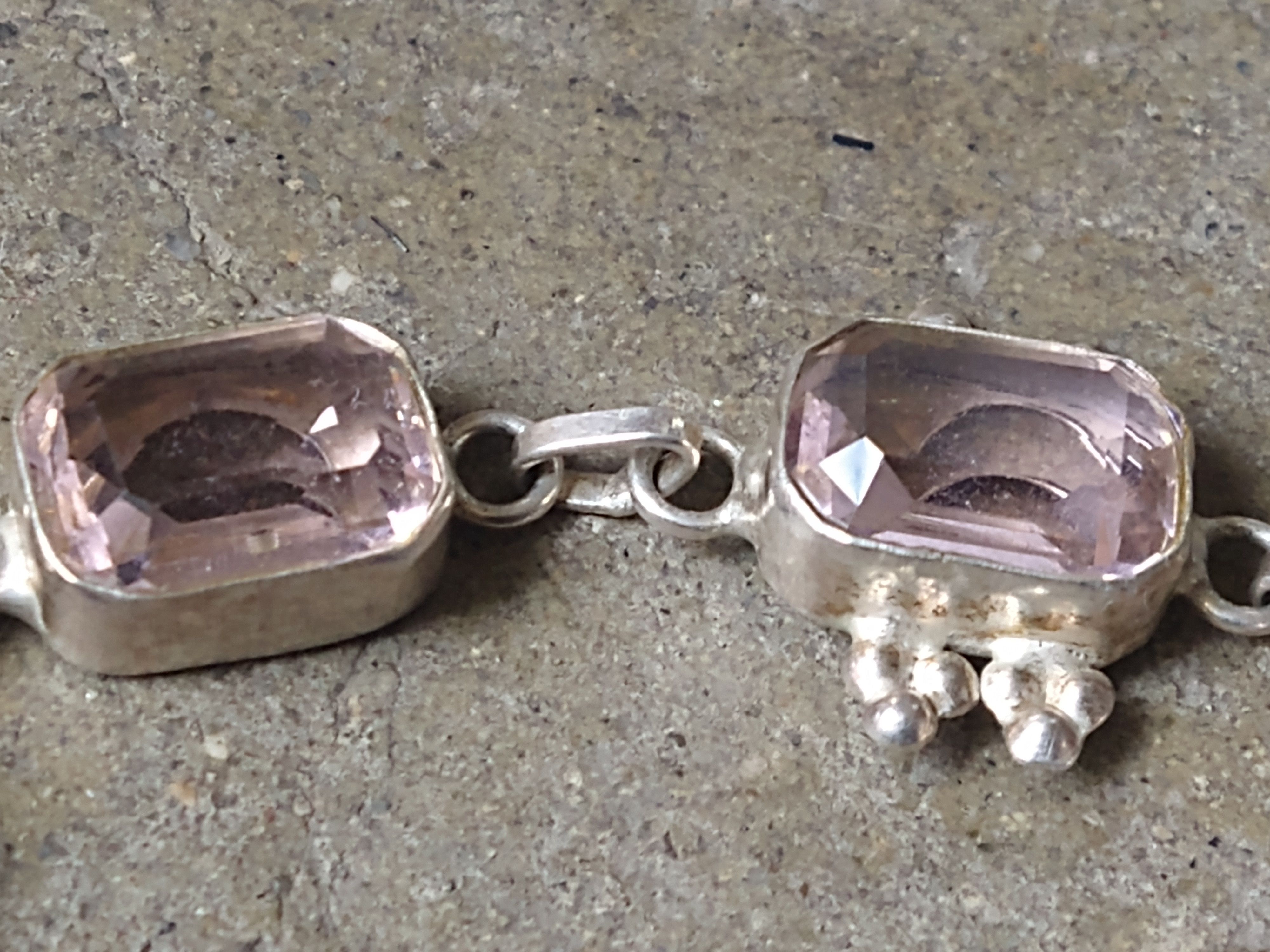 Jewelry Sterling Silver Bracelet Pink Glass Tennis Chain 8" Size ONE SIZE - 4 Thumbnail