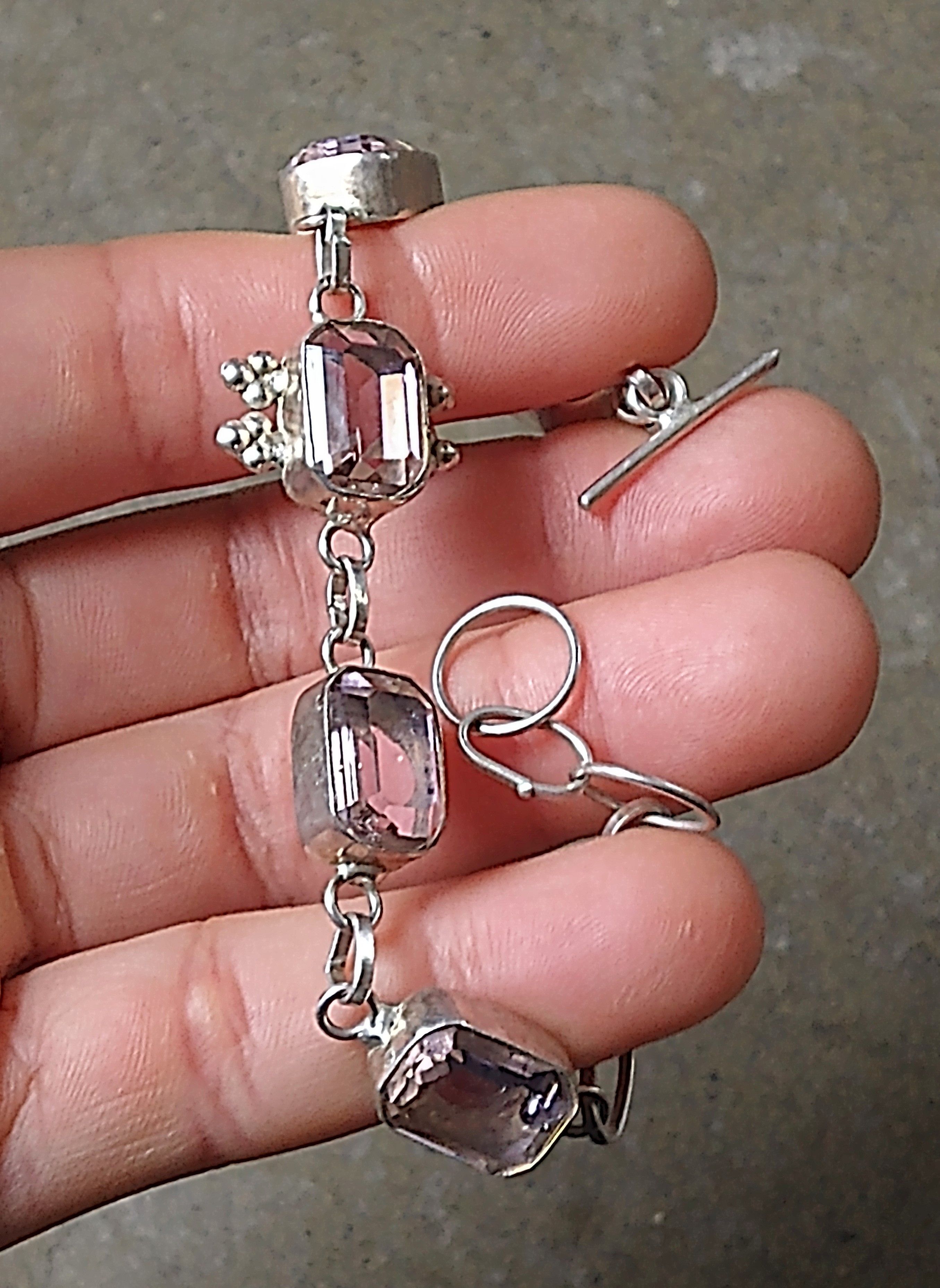 Jewelry Sterling Silver Bracelet Pink Glass Tennis Chain 8" Size ONE SIZE - 16 Thumbnail
