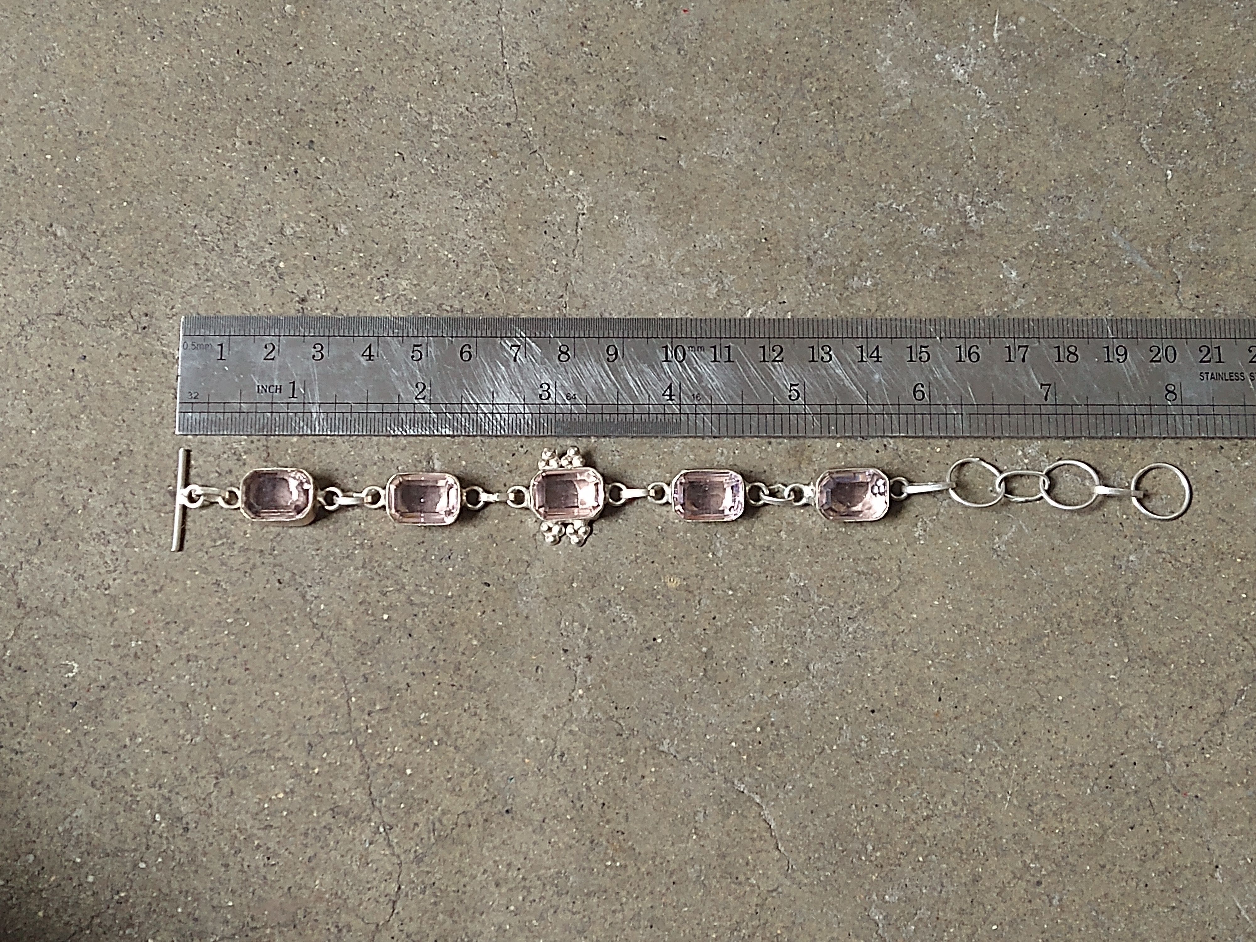 Jewelry Sterling Silver Bracelet Pink Glass Tennis Chain 8" Size ONE SIZE - 17 Thumbnail