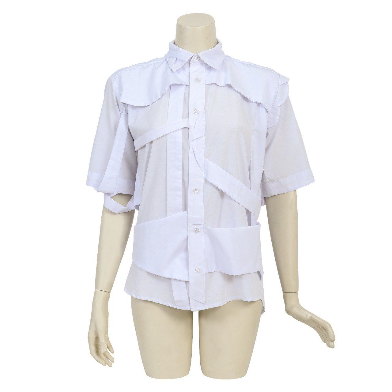 image of Designer 1 Of 1 Button Up Shirt Deconstructed Texture in White, Men's (Size Medium)