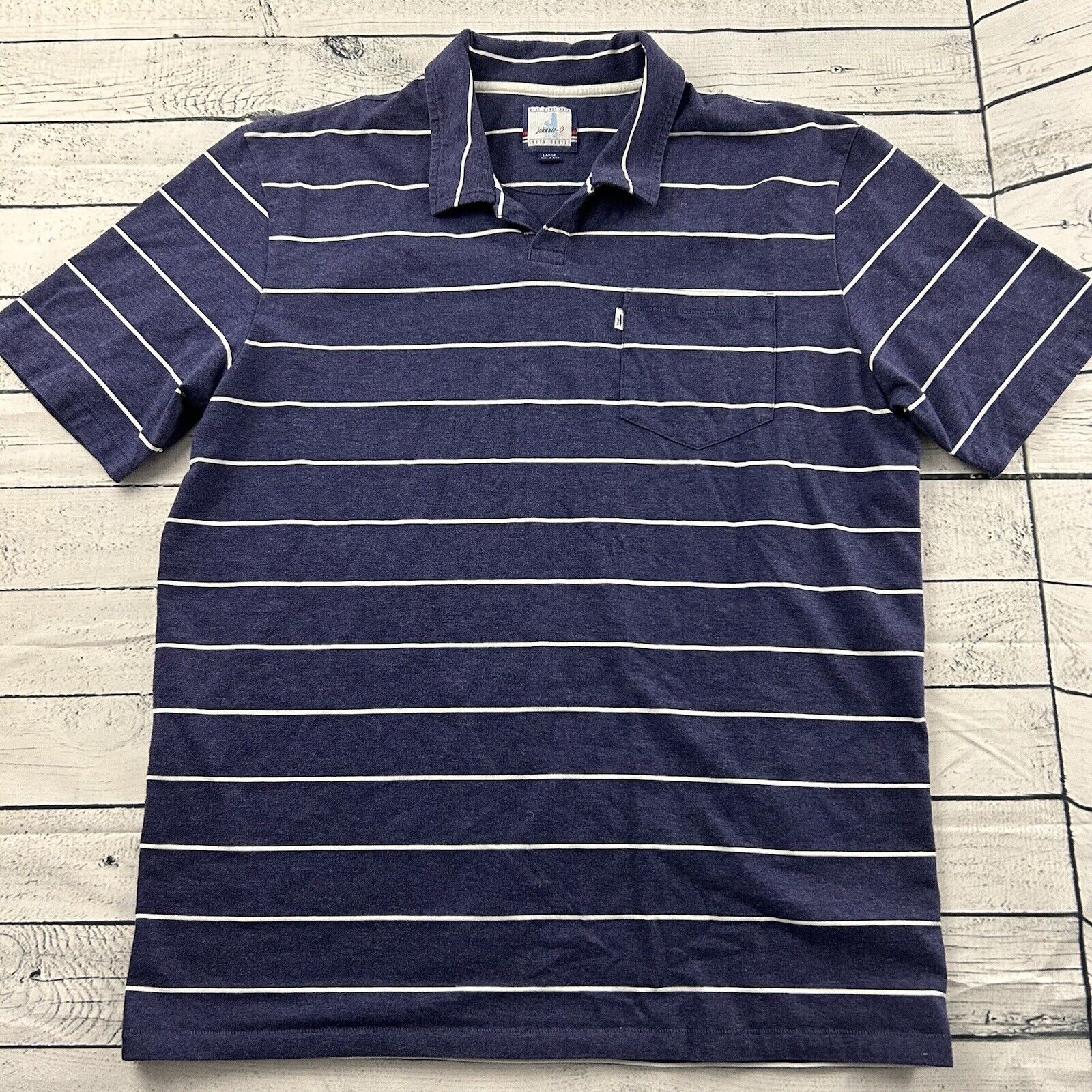 Vintage Johnnie-O Striped Short Sleeve Pocket Polo Shirt Men's Large ...