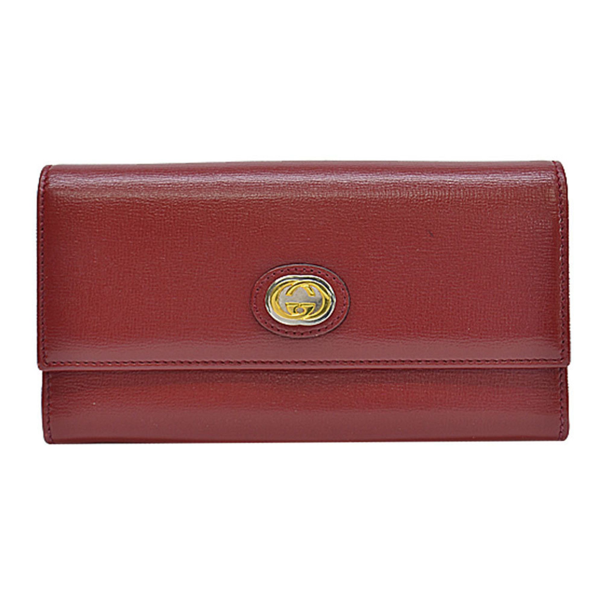 Gucci Long Wallet Interlocking G Red x Gold Leather Metal Material Women's 598531