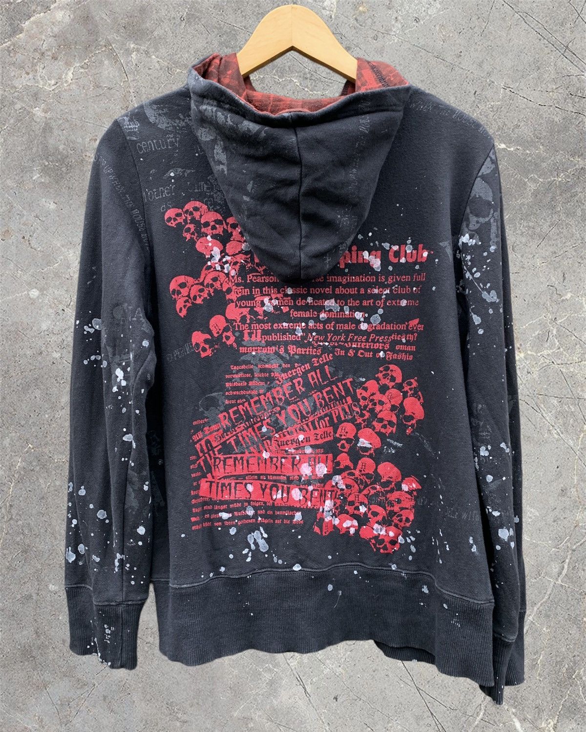 h.naoto skull design long zip hoodie