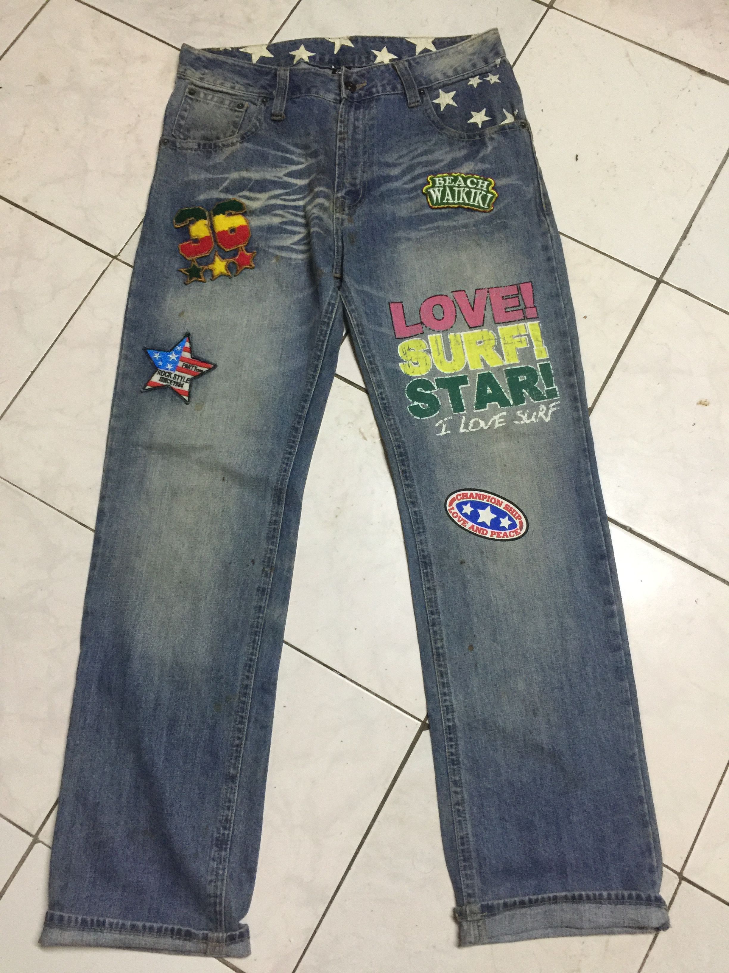 Japanese Brand Love! Surf! Star! Clone Devgru Wash Distressed Denim Size US 32 / EU 48 - 1 Thumbnail