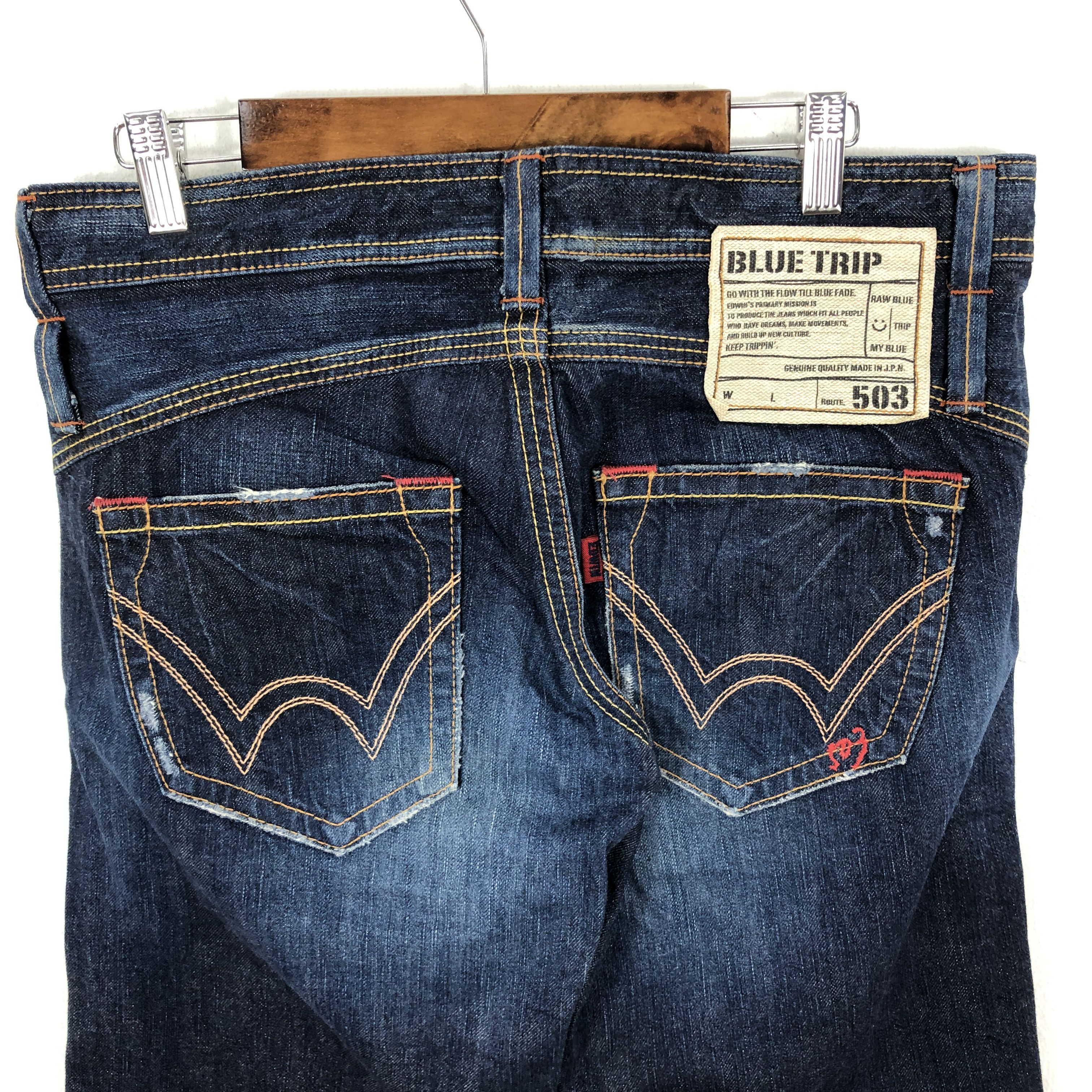 Edwin × Vintage Edwin Blue Trip Flare Jeans 33 x 30.5 L1319W Size 33" - 4 Thumbnail