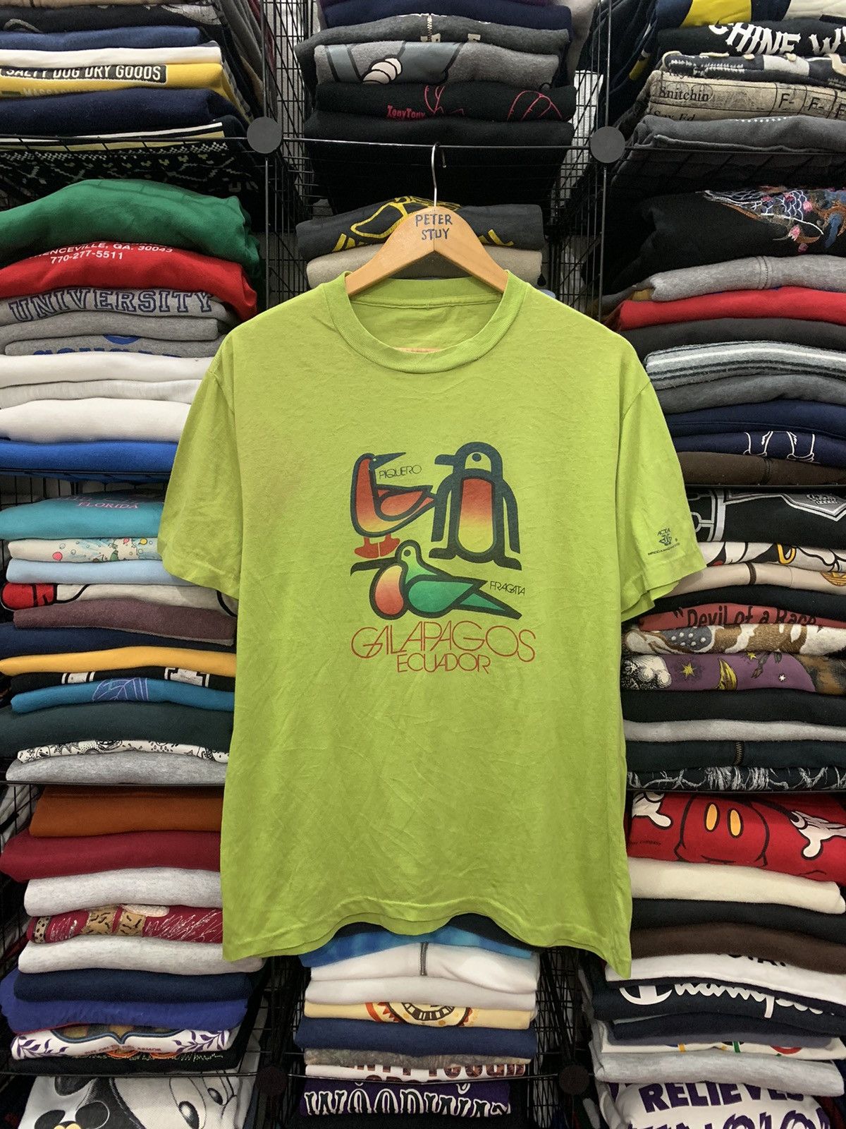image of Vintage Galapagos Ecuador T-Shirt in Light Green, Men's (Size Medium)