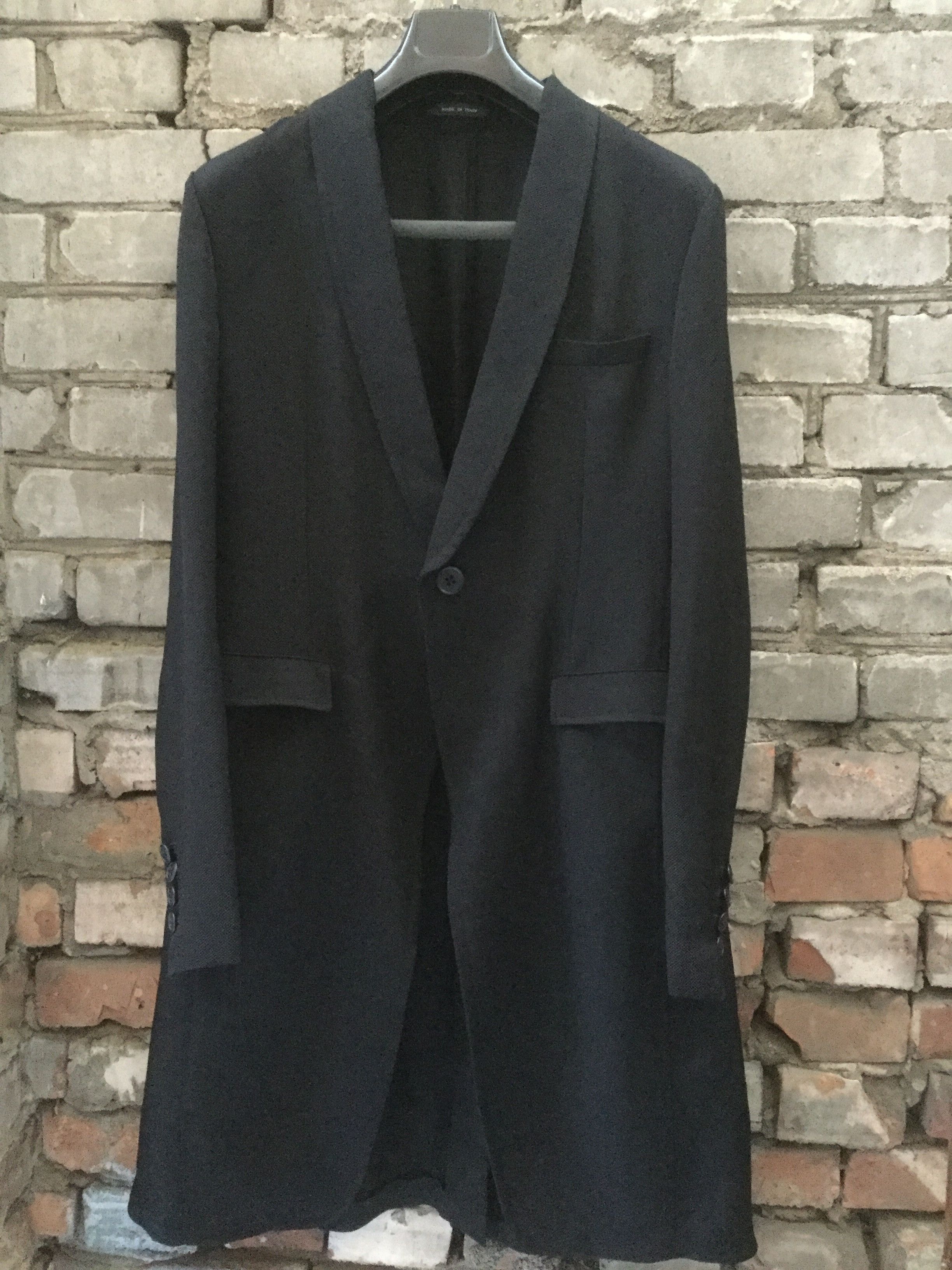 Emporio Armani Matt Line long black lightweight one button coat/long ...