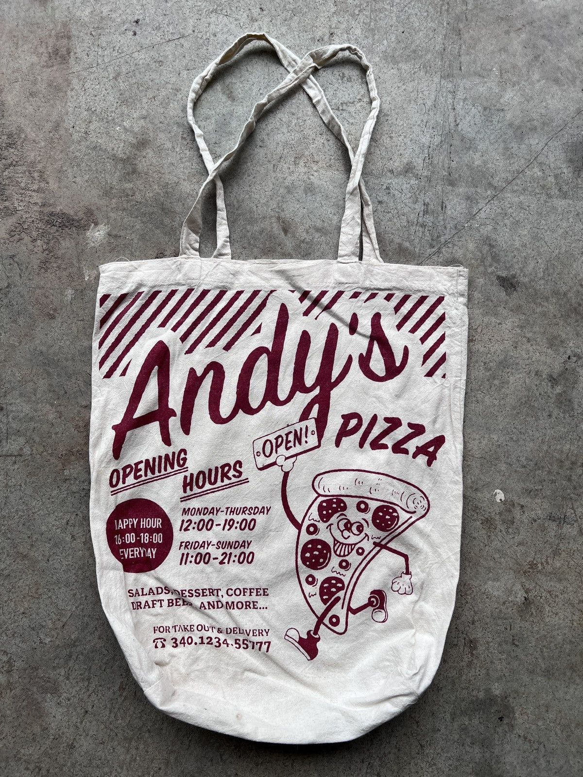 Vintage Andy's Pizza Fullprint Cotton Totebag