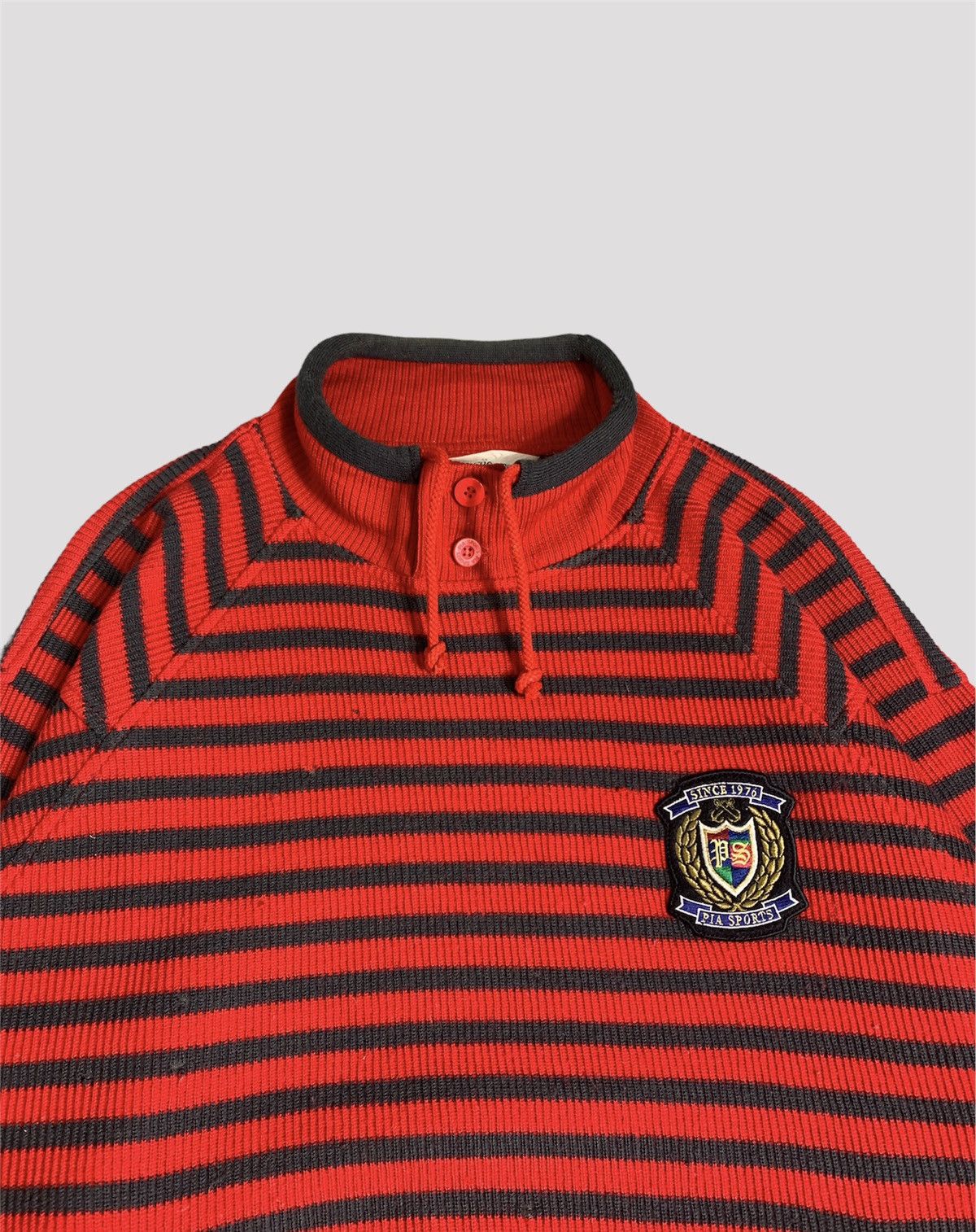 Japanese Brand × Vintage Vintage 90s Pia Sports Patch Logo Striped Sweatshirt Size US L / EU 52-54 / 3 - 6 Thumbnail