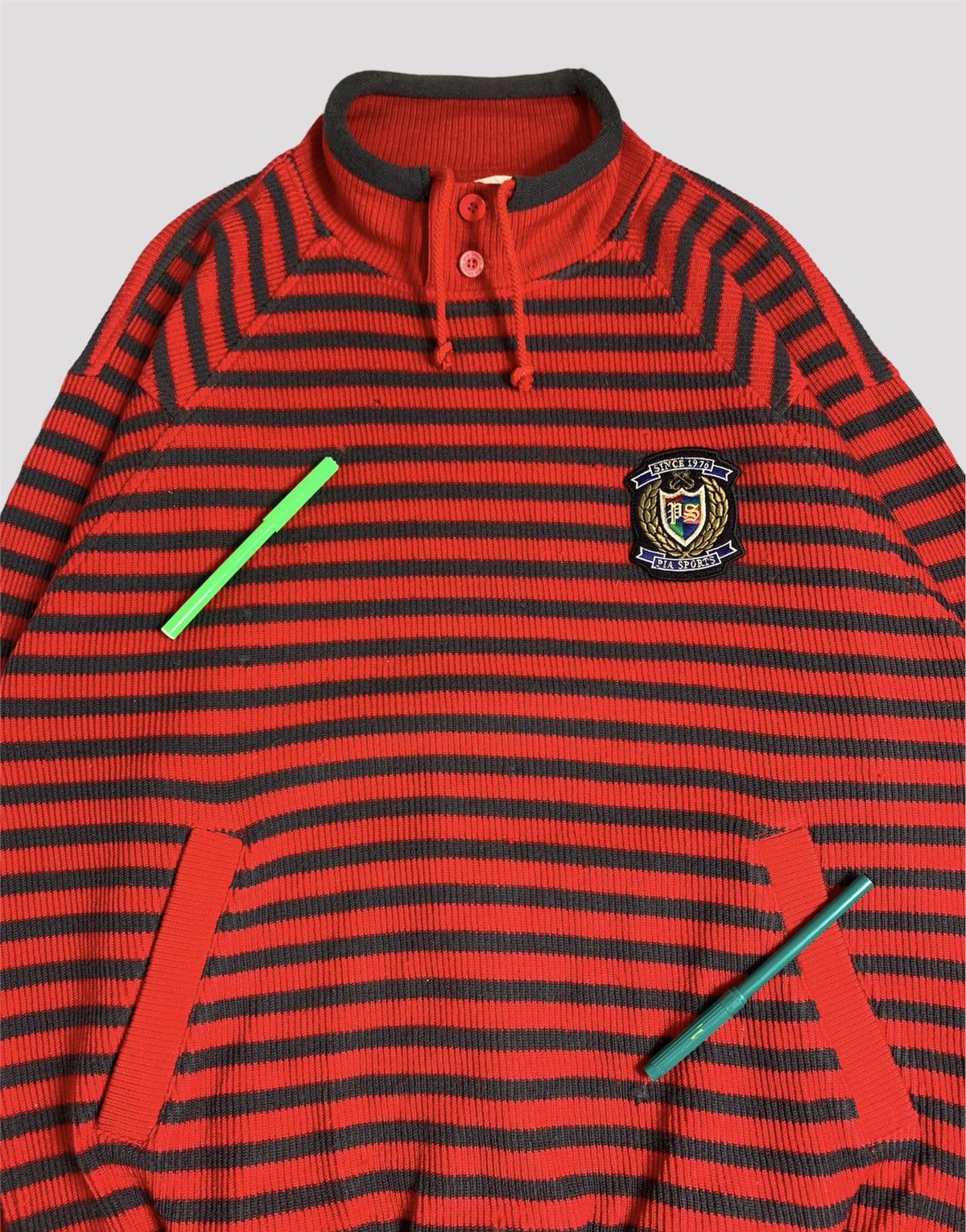 Japanese Brand × Vintage Vintage 90s Pia Sports Patch Logo Striped Sweatshirt Size US L / EU 52-54 / 3 - 12 Thumbnail
