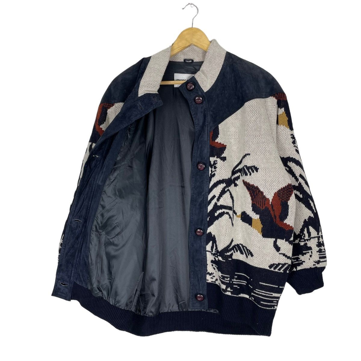 Aran Isles Knitwear 🌟MODE FRANCE DUCK LEATHER PART KNITWEAR JACKET Size L / US 10 / IT 46 - 4 Thumbnail