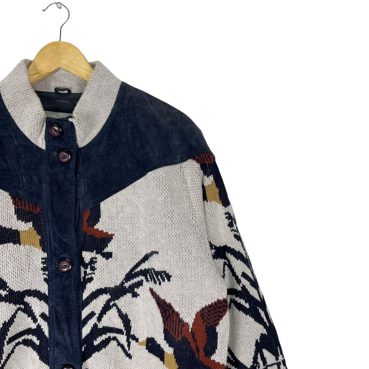 Aran Isles Knitwear 🌟MODE FRANCE DUCK LEATHER PART KNITWEAR JACKET Size L / US 10 / IT 46 - 3 Thumbnail