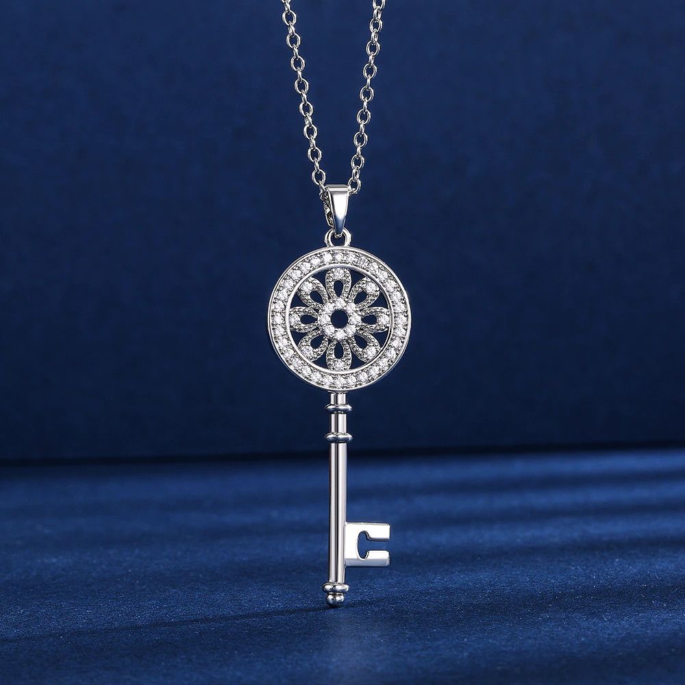 Jewelry Dazzling Crystal CZ Stone Key Necklace Size ONE SIZE - 3 Thumbnail