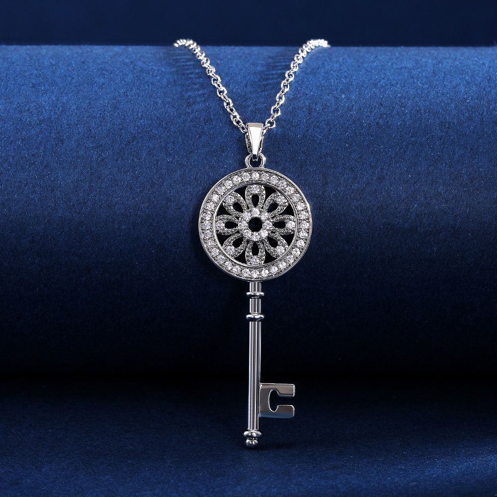 Jewelry Dazzling Crystal CZ Stone Key Necklace Size ONE SIZE - 4 Thumbnail