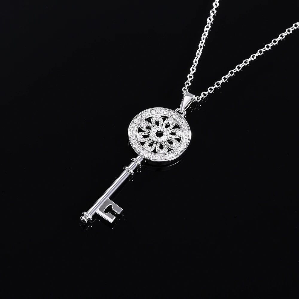 Jewelry Dazzling Crystal CZ Stone Key Necklace Size ONE SIZE - 5 Thumbnail