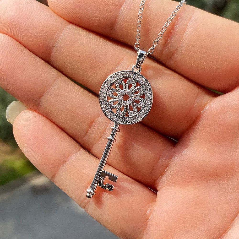 Jewelry Dazzling Crystal CZ Stone Key Necklace Size ONE SIZE - 1 Thumbnail