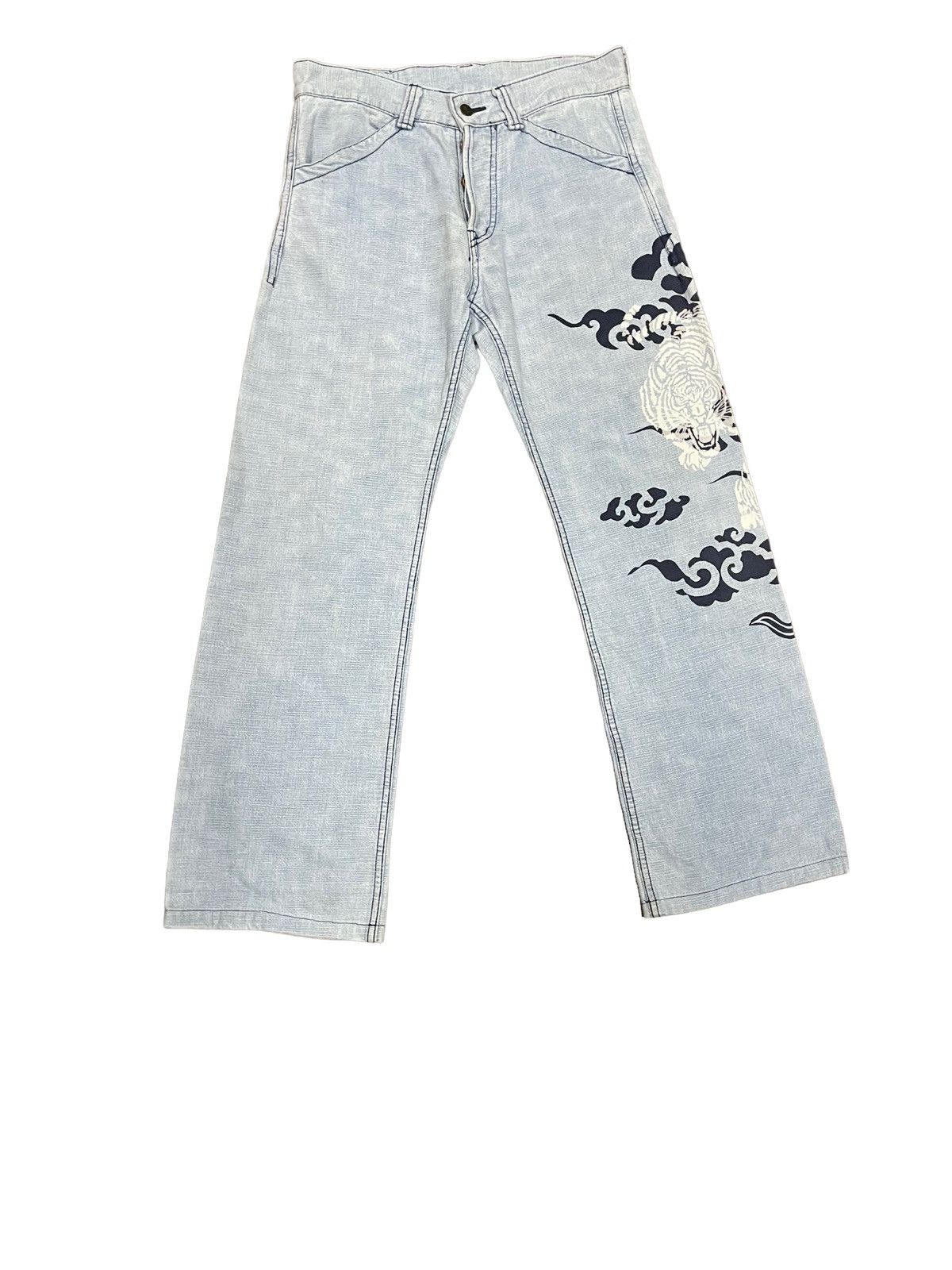 If Six Was Nine Indigo Japan Crouching Tiger Traditional Japan Jeans Size US 33 - 7 Thumbnail
