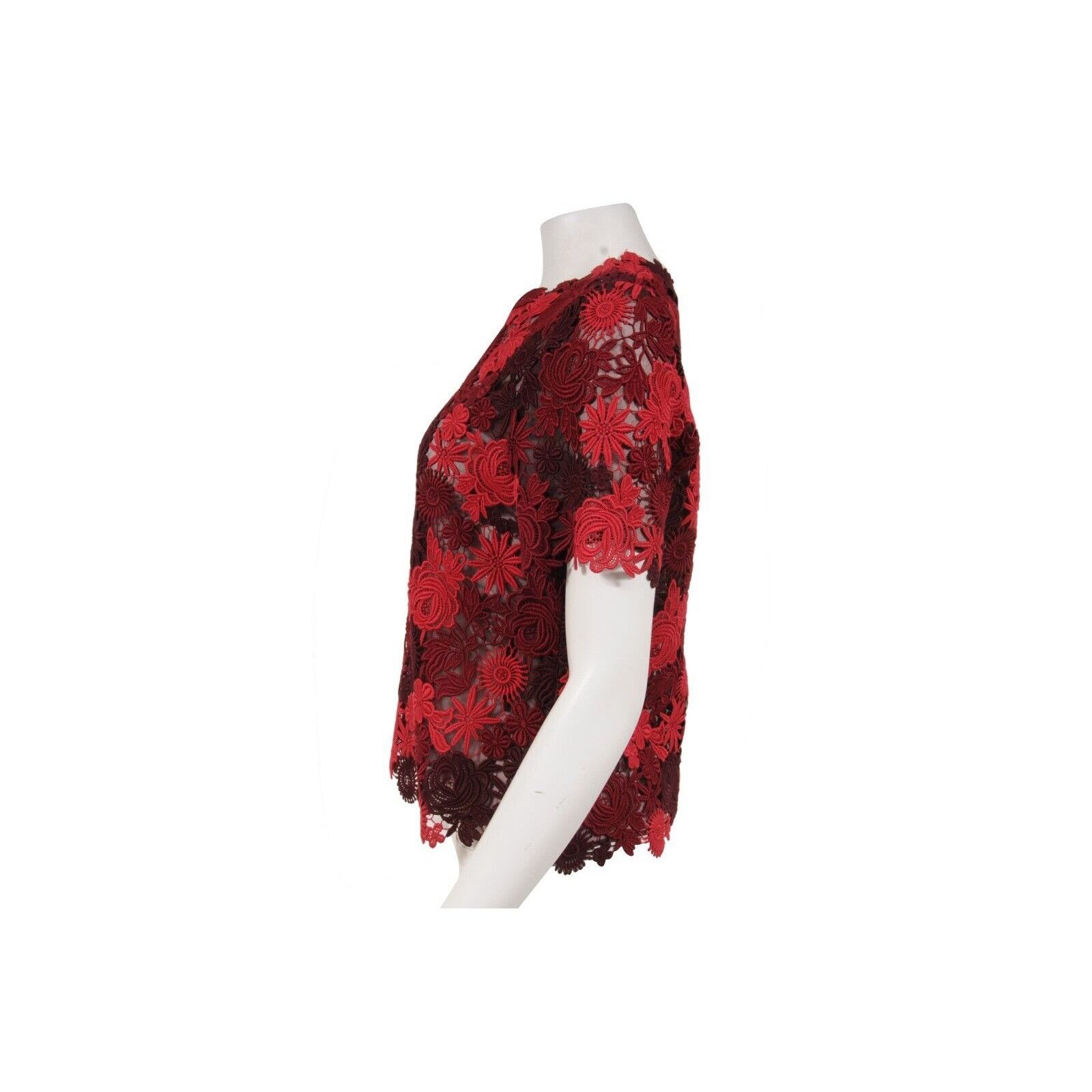 Valentino Lace Top Red Burgundy Top Floral Flower Embroidered Size M / US 6-8 / IT 42-44 - 8 Thumbnail