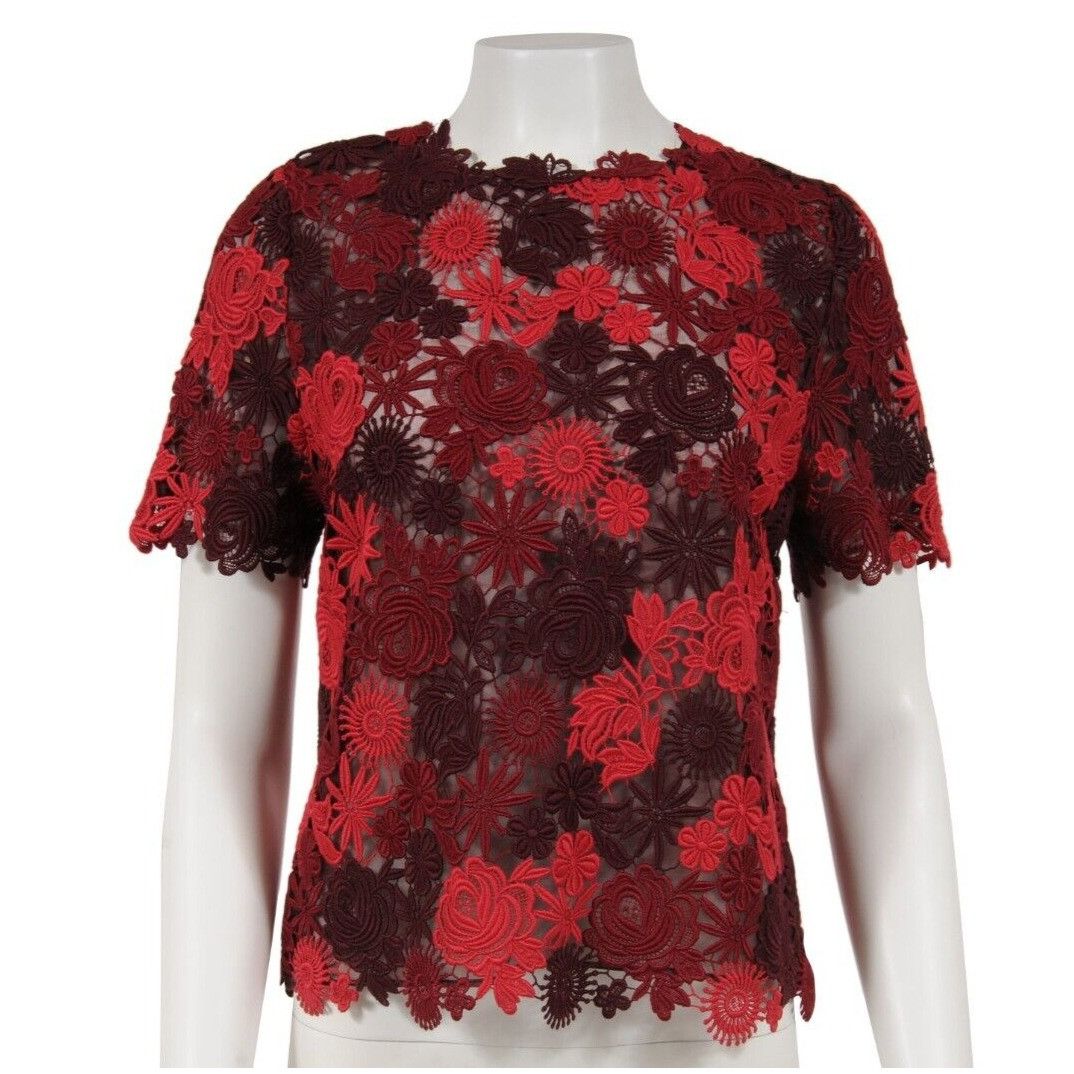 Valentino Lace Top Red Burgundy Top Floral Flower Embroidered Size M / US 6-8 / IT 42-44 - 1 Thumbnail