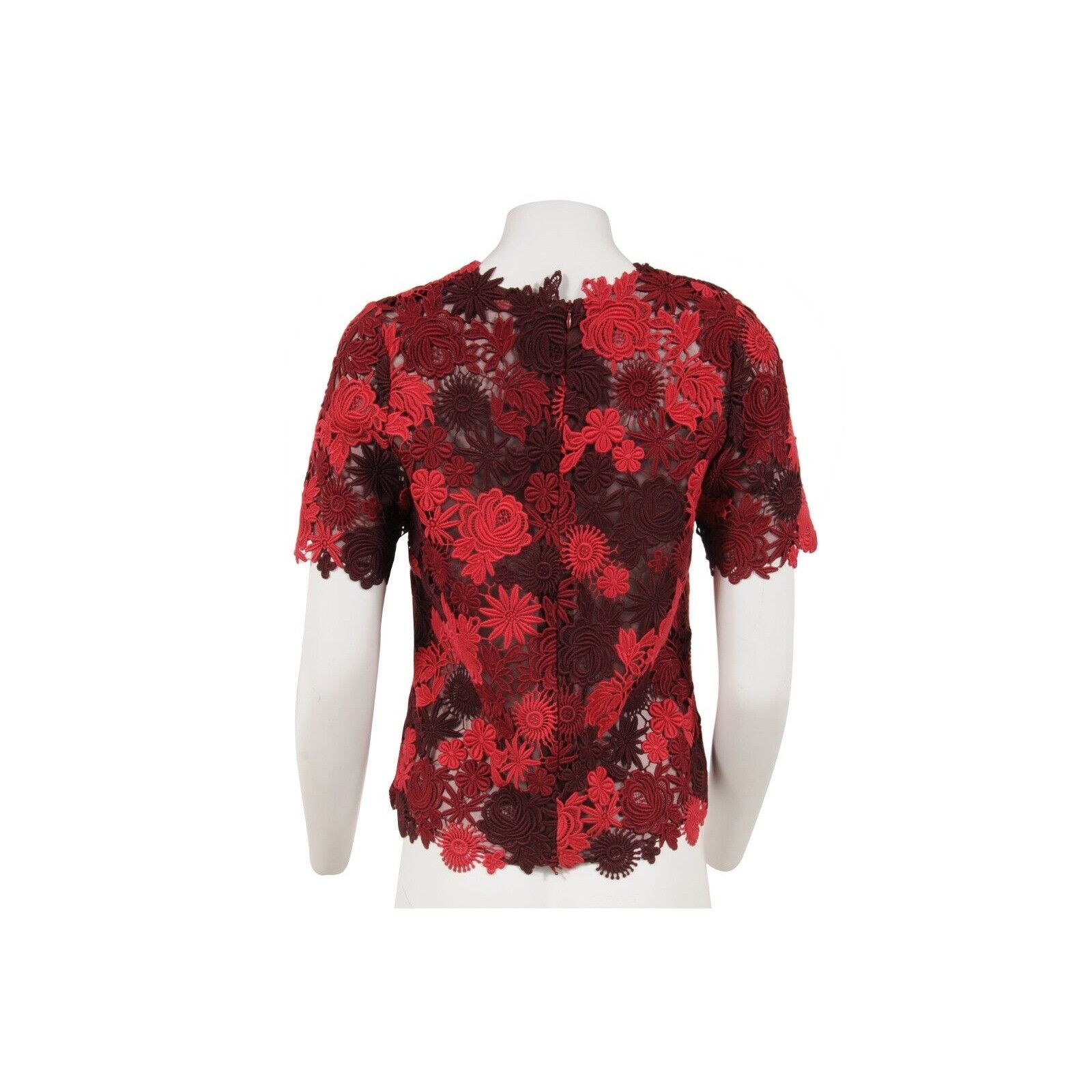 Valentino Lace Top Red Burgundy Top Floral Flower Embroidered Size M / US 6-8 / IT 42-44 - 2 Thumbnail