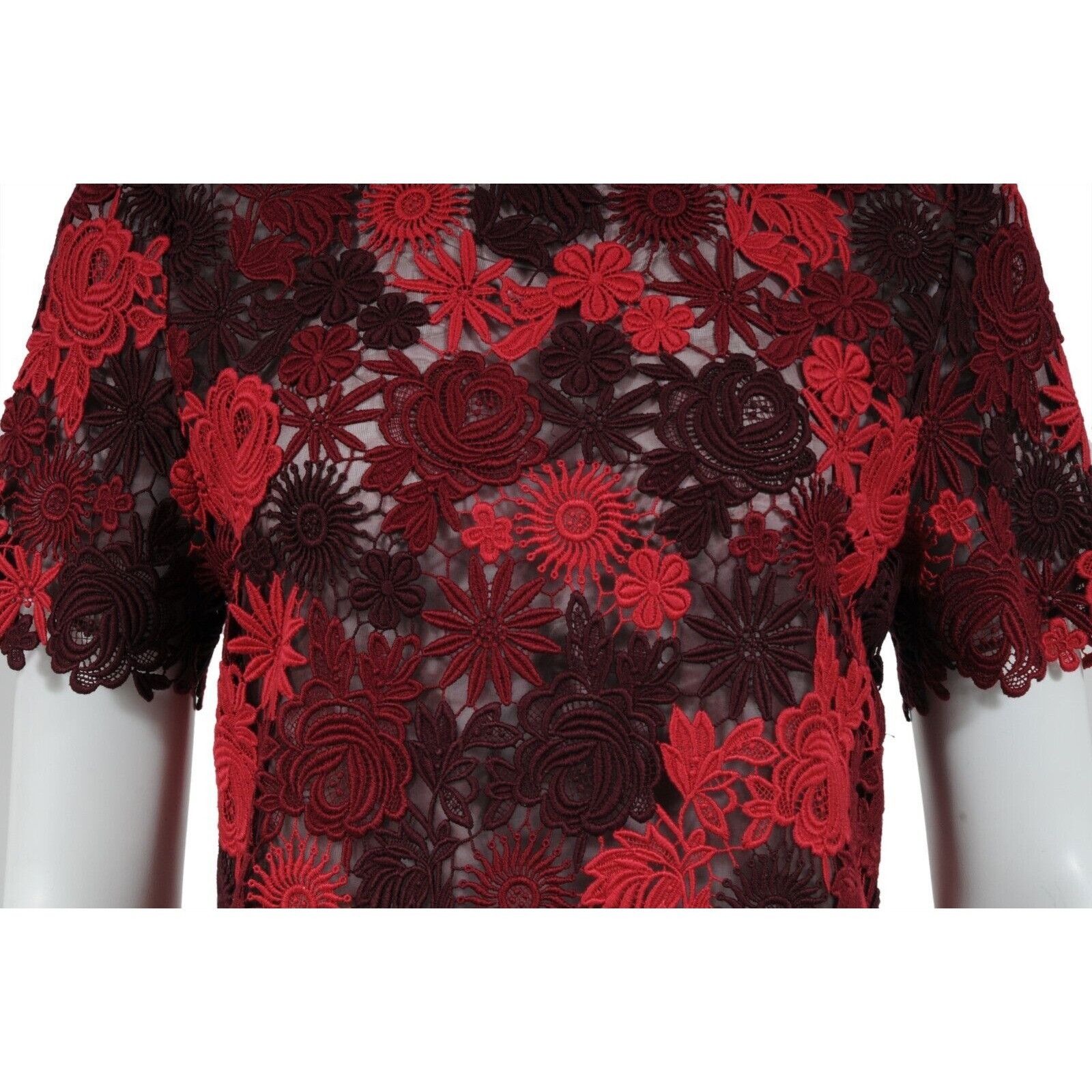Valentino Lace Top Red Burgundy Top Floral Flower Embroidered Size M / US 6-8 / IT 42-44 - 3 Thumbnail