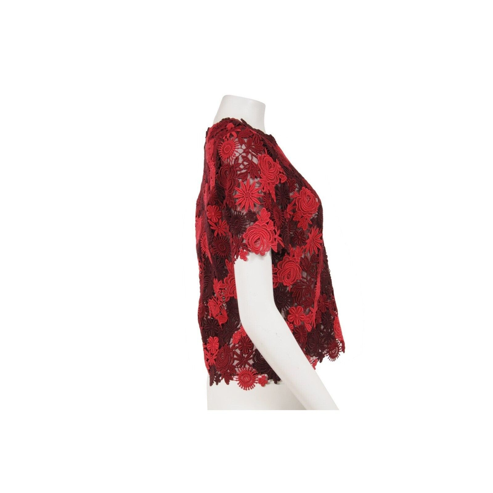 Valentino Lace Top Red Burgundy Top Floral Flower Embroidered Size M / US 6-8 / IT 42-44 - 6 Thumbnail