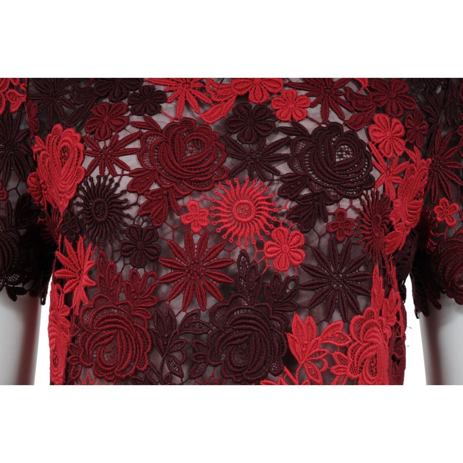 Valentino Lace Top Red Burgundy Top Floral Flower Embroidered Size M / US 6-8 / IT 42-44 - 4 Thumbnail