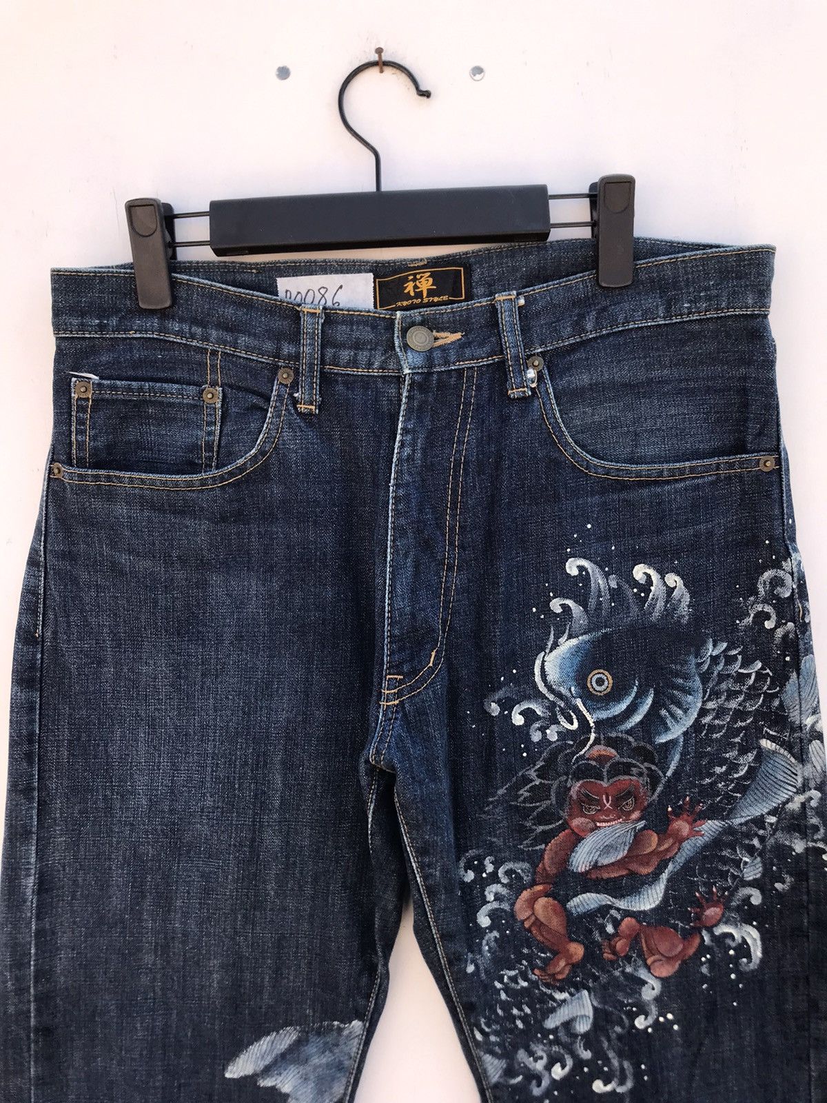 Japanese Brand Zen Carp Fish Printed Design Jeans Size US 34 / EU 50 - 6 Thumbnail