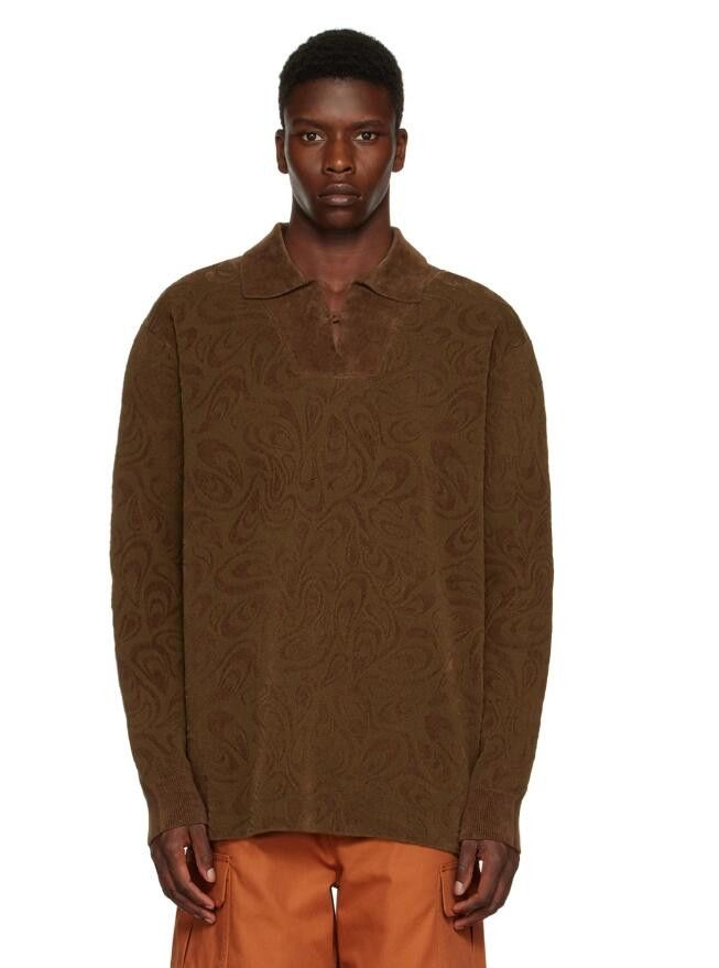 image of Aw22 Jacquemus "le Papier" Le Polo Paisley Sweater S in Brown, Men's (Size Small)