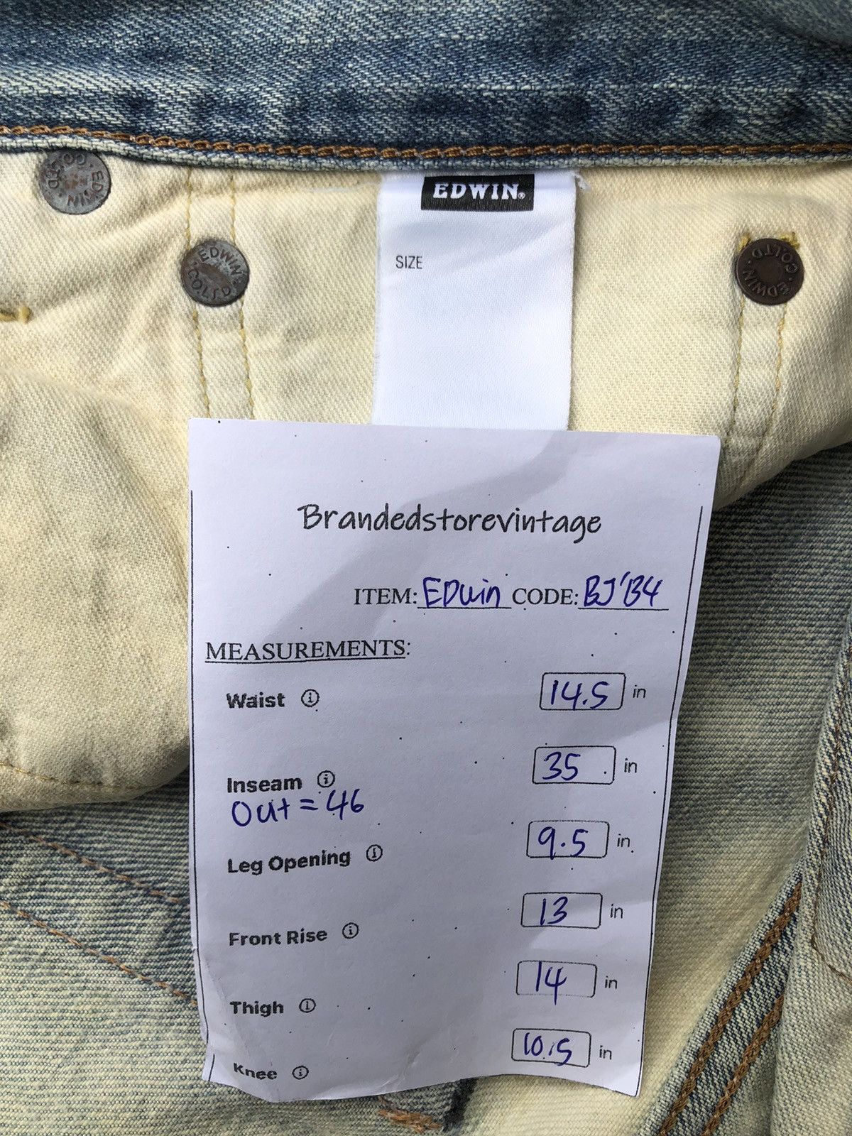 Edwin Vintage 90s🔥Edwin🔥Selvedge Acid wash Distressed Jeans Size US 34 / EU 50 - 6 Thumbnail