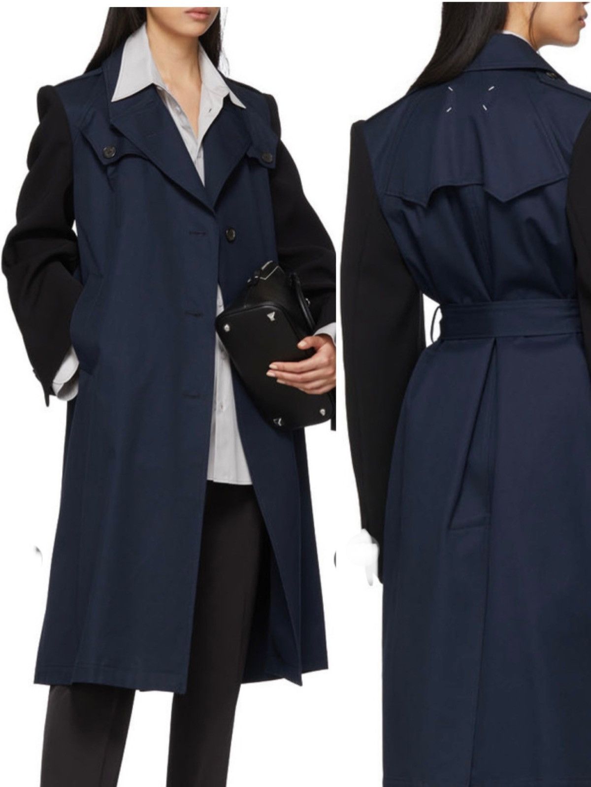 image of Maison Margiela Margiela Rtl$2530 Four Stitches Blazer Sleeves Trench Coat in Navy, Women's (Size S
