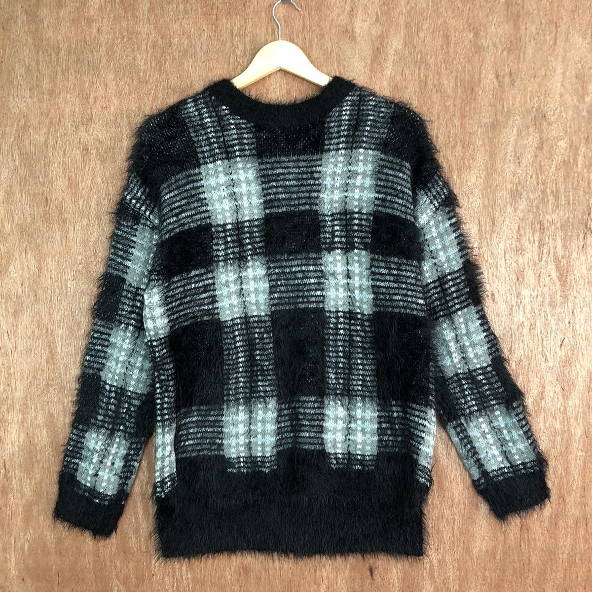 Homespun Knitwear DLL AZUL Black Checkered Mohair shaggy fur Knitwear #c348 Size M / US 6-8 / IT 42-44 - 1 Thumbnail
