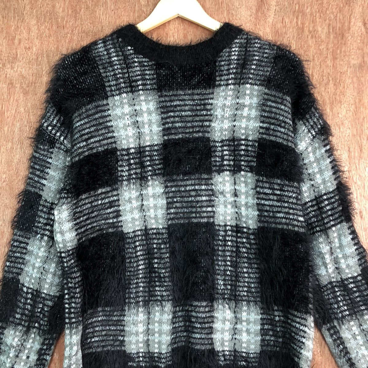 Homespun Knitwear DLL AZUL Black Checkered Mohair shaggy fur Knitwear #c348 Size M / US 6-8 / IT 42-44 - 8 Thumbnail