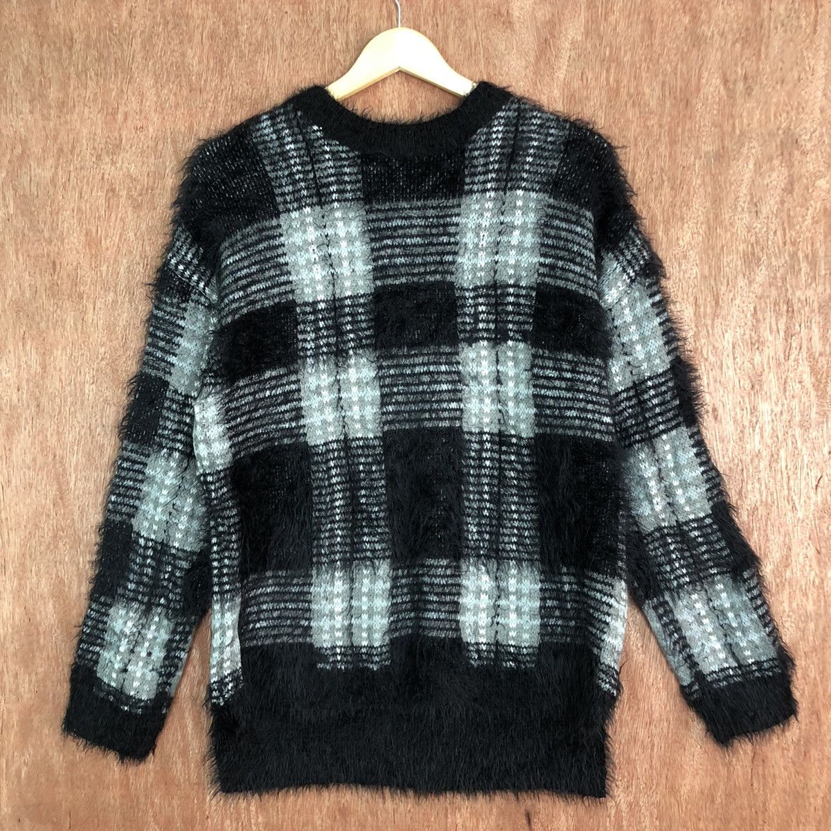 Homespun Knitwear DLL AZUL Black Checkered Mohair shaggy fur Knitwear #c348 Size M / US 6-8 / IT 42-44 - 3 Thumbnail