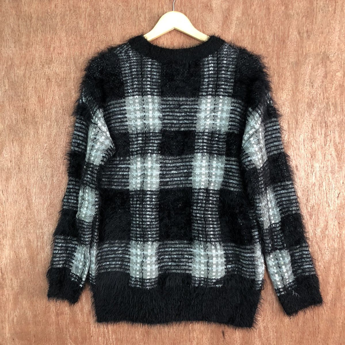 Homespun Knitwear DLL AZUL Black Checkered Mohair shaggy fur Knitwear #c348 Size M / US 6-8 / IT 42-44 - 10 Thumbnail