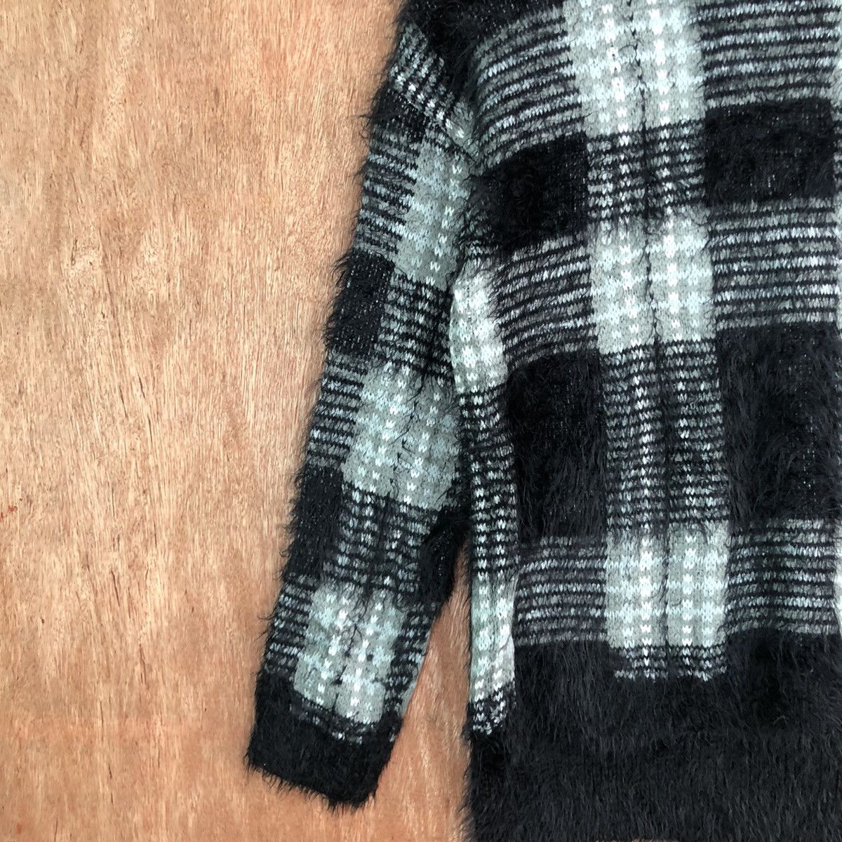 Homespun Knitwear DLL AZUL Black Checkered Mohair shaggy fur Knitwear #c348 Size M / US 6-8 / IT 42-44 - 7 Thumbnail