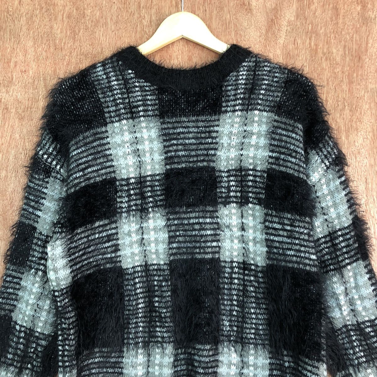 Homespun Knitwear DLL AZUL Black Checkered Mohair shaggy fur Knitwear #c348 Size M / US 6-8 / IT 42-44 - 2 Thumbnail