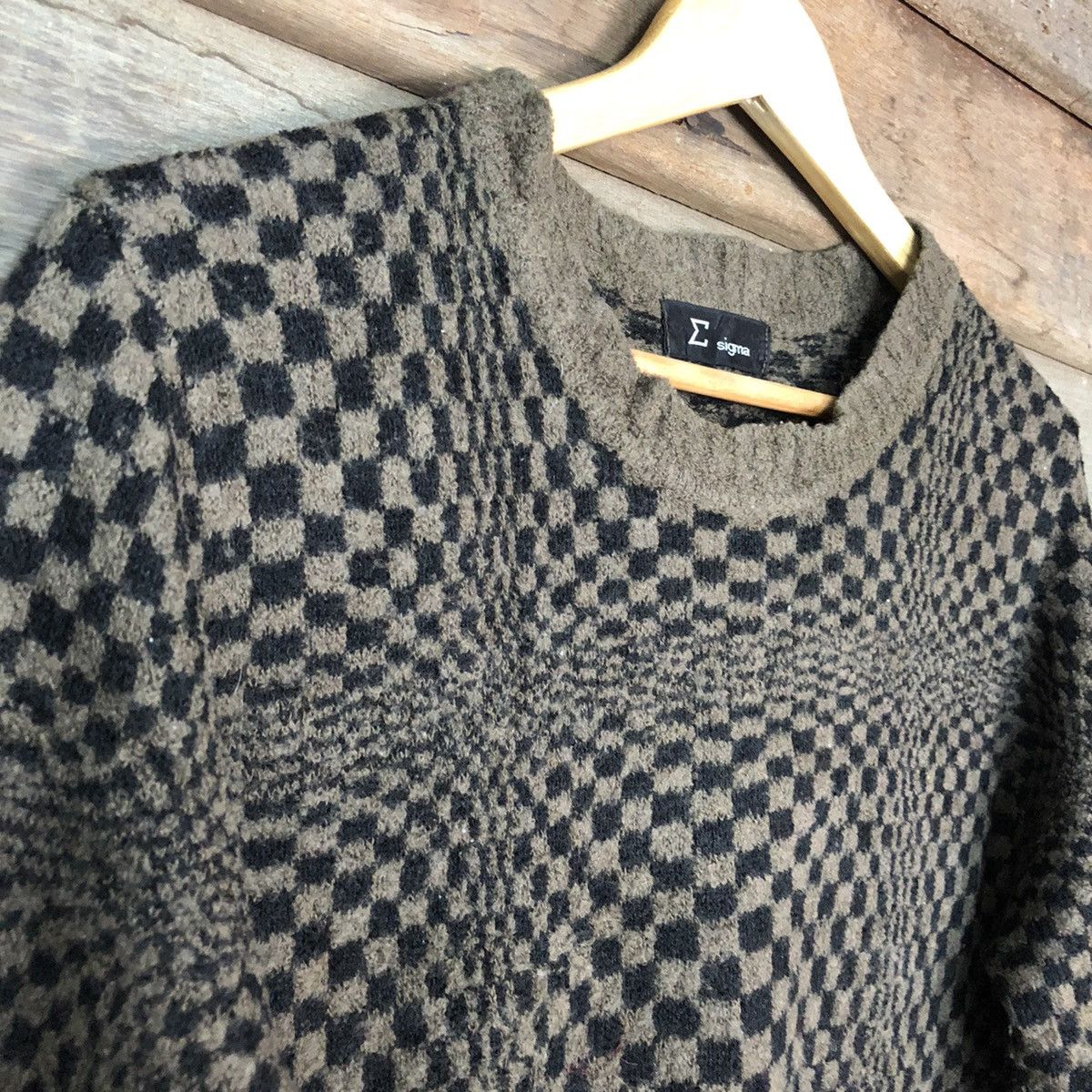 Japanese Brand Sigma Brown Checkred Knitwear #6822 Size US M / EU 48-50 / 2 - 7 Thumbnail