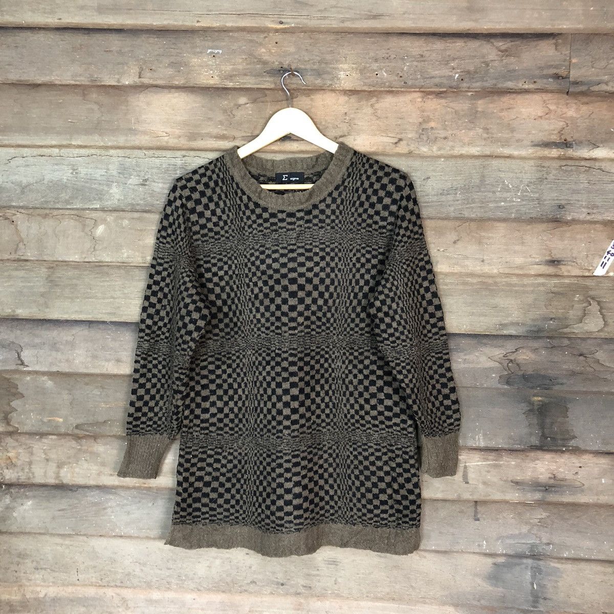 Japanese Brand Sigma Brown Checkred Knitwear #6822 Size US M / EU 48-50 / 2 - 1 Thumbnail